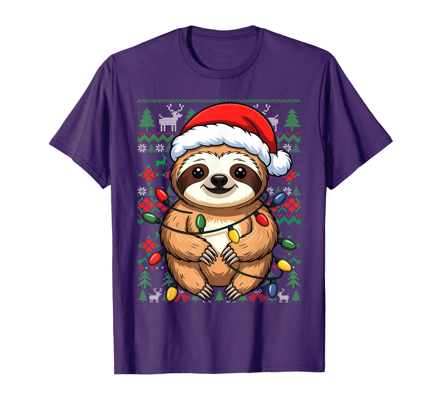 Sloth Santa Hat Ugly Christmas Pajama Cute Animal X-Mas T-Shirt