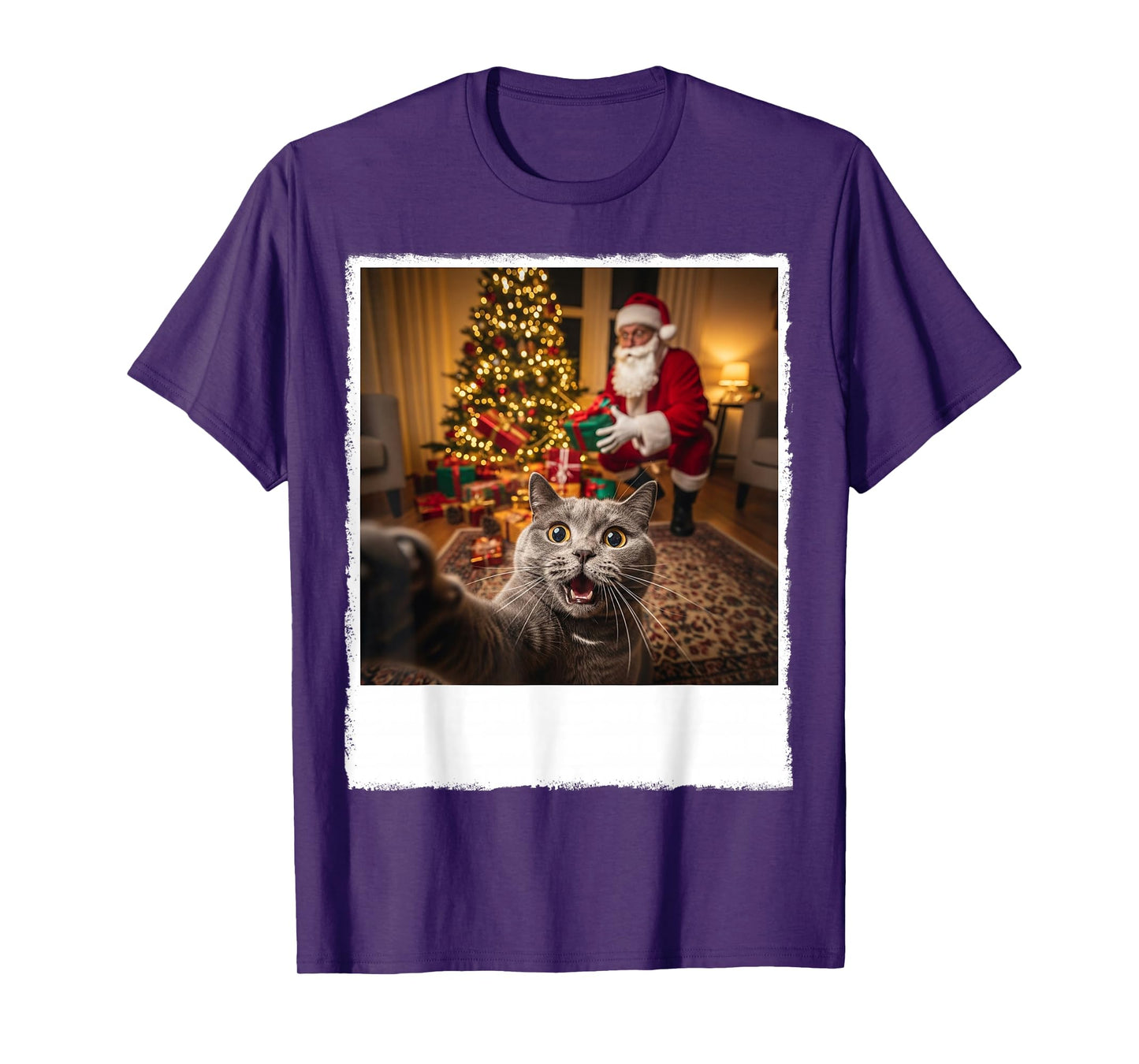 Funny Xmas Cat Selfie with Santa Claus Gifts Christmas Night T-Shirt