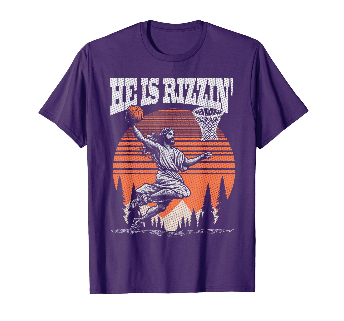 Funny Retro He Is Rizzin Christian Easter Playing Basketball T-Shirt