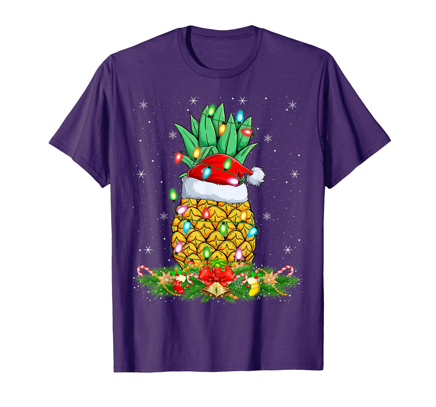 Pineapple Christmas Lights Funny Santa Hat Pineapple Xmas T-Shirt