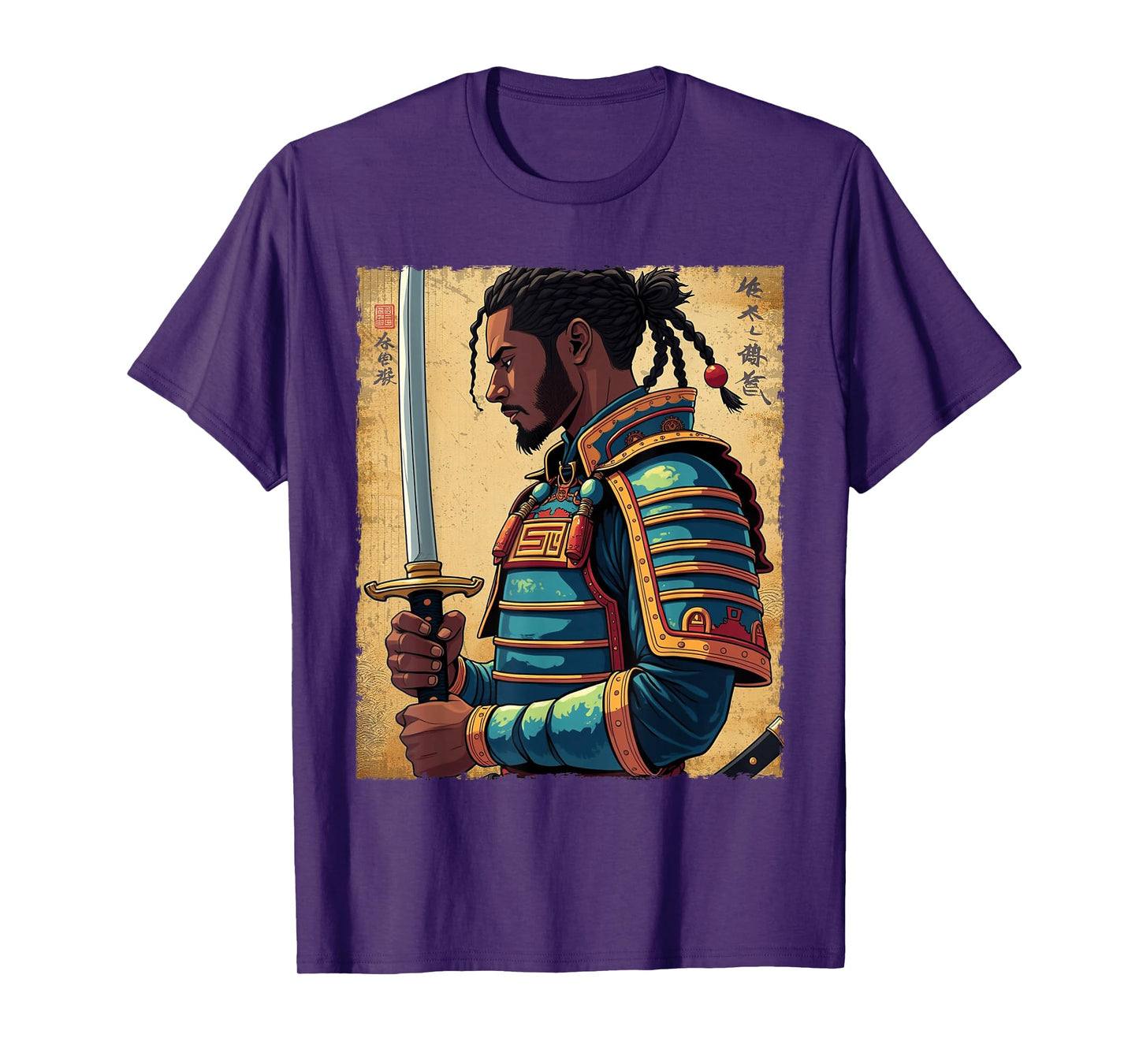 African Samurai Vintage Afro American Bushido Warrior Katana T-Shirt