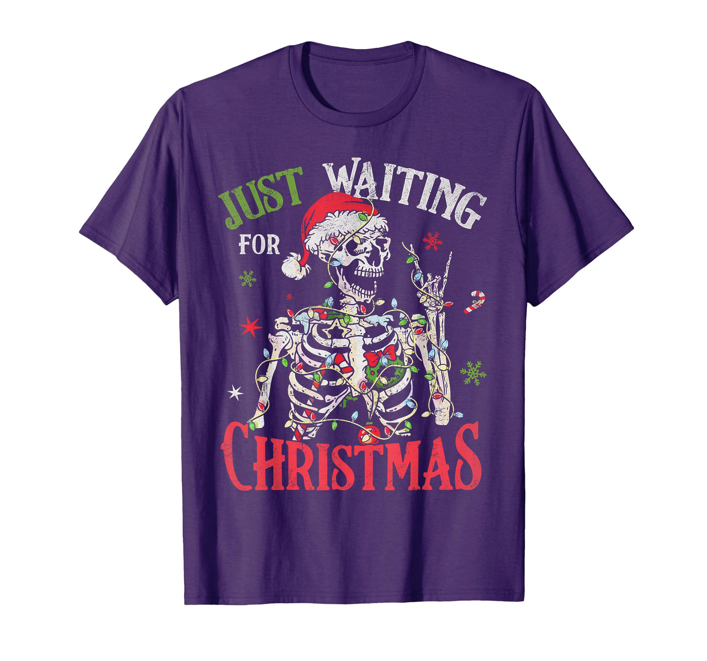 Just Waiting for Christmas Holiday Santa Claus Skeleton T-Shirt