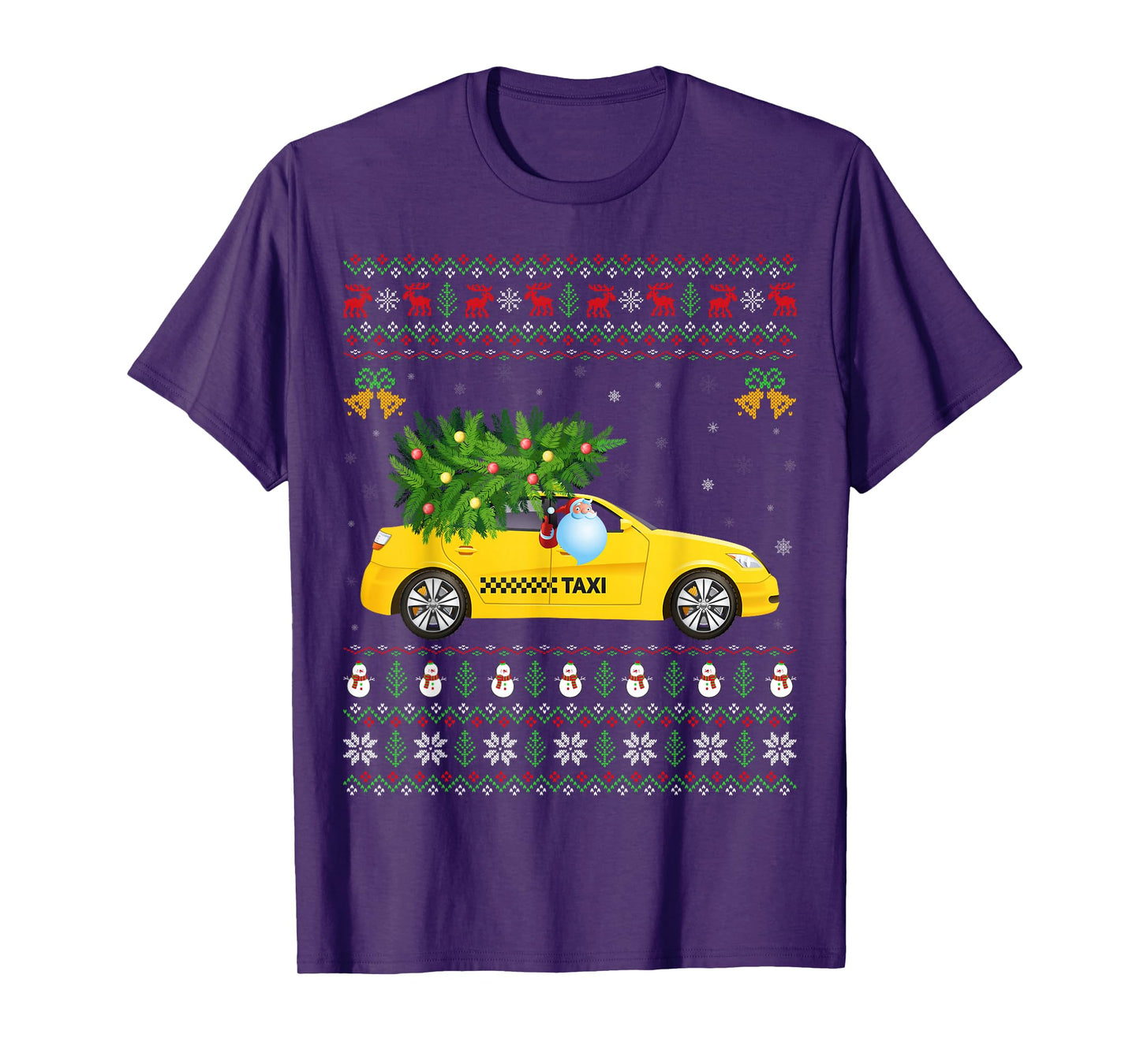 Ugly Xmas Sweater Funny Santa Taxi Driver Christmas Pajamas T-Shirt