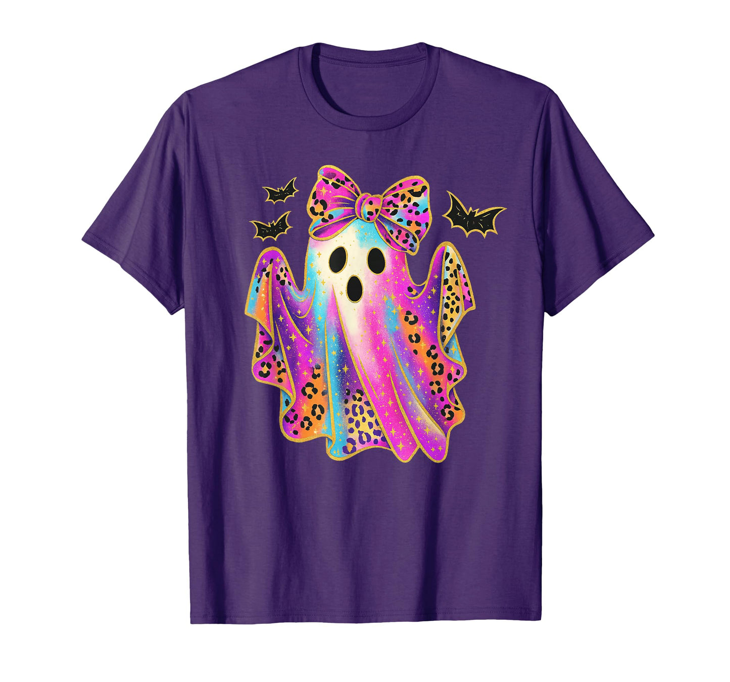 Halloween Girly Leopard Ghost Coquette Spooky Season Kids T-Shirt