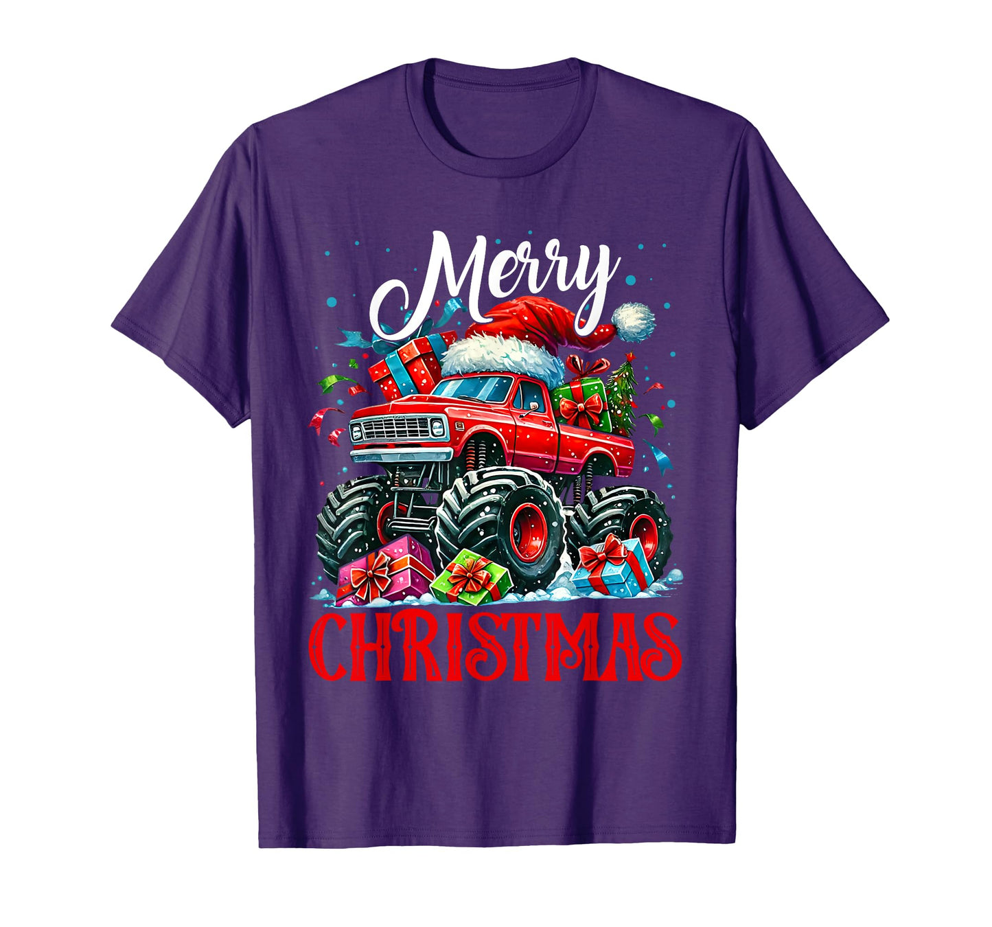 Monster Truck Merry Christmas Santa Hat Toddler Men Boys T-Shirt