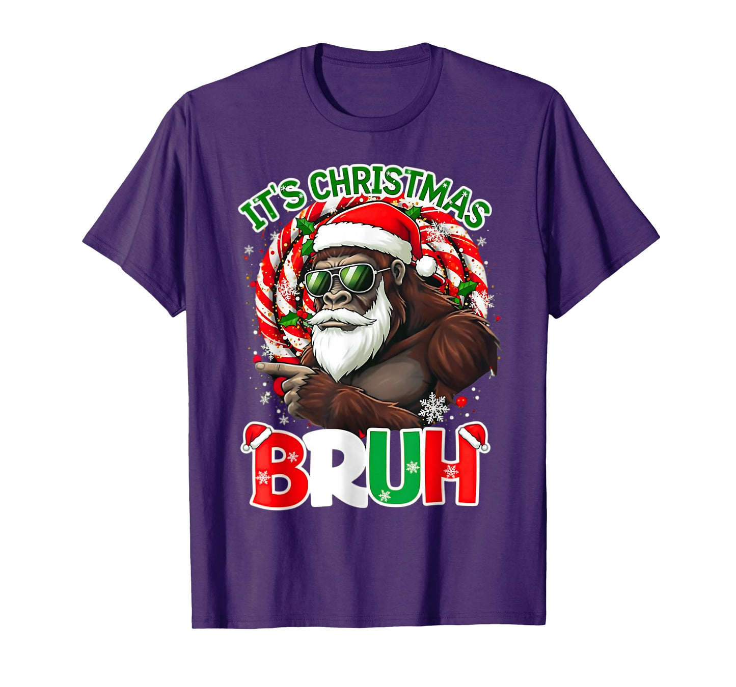 Bruh Christmas Boys Kids It's Christmas Bruh Funny Bigfoot T-Shirt