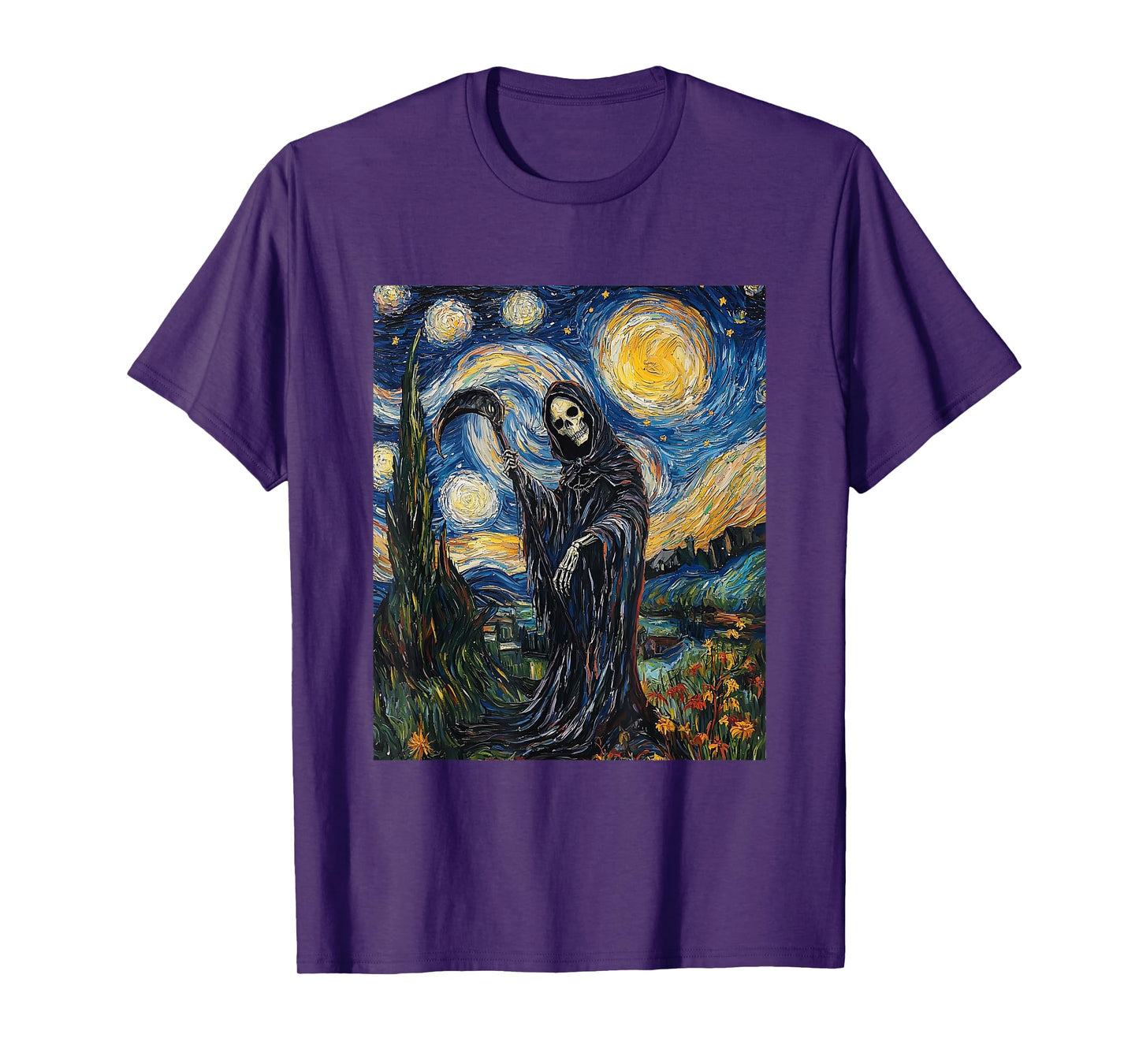 Grim Reaper Skeleton - Van Gogh Style - Starry Night T-Shirt