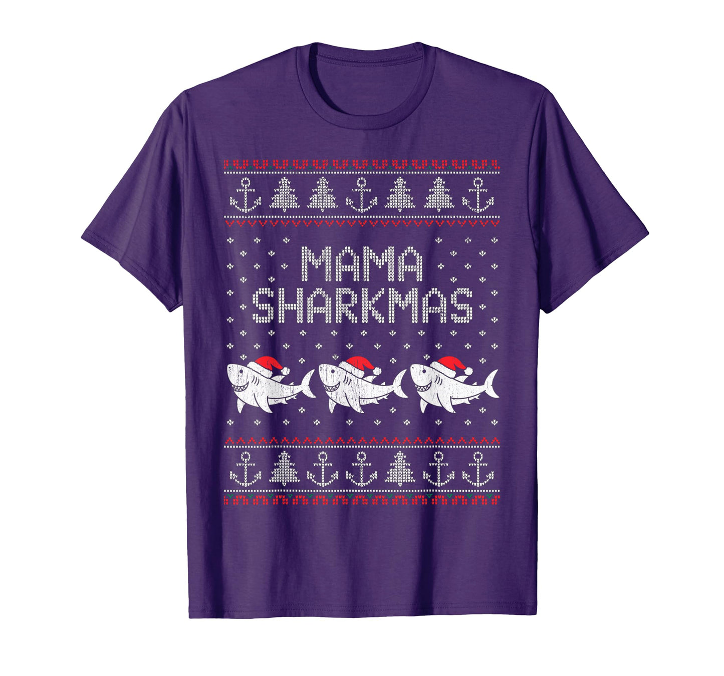 Mama Sharkmas Funny Shark Santa Hat Ugly Christmas Sweater T-Shirt