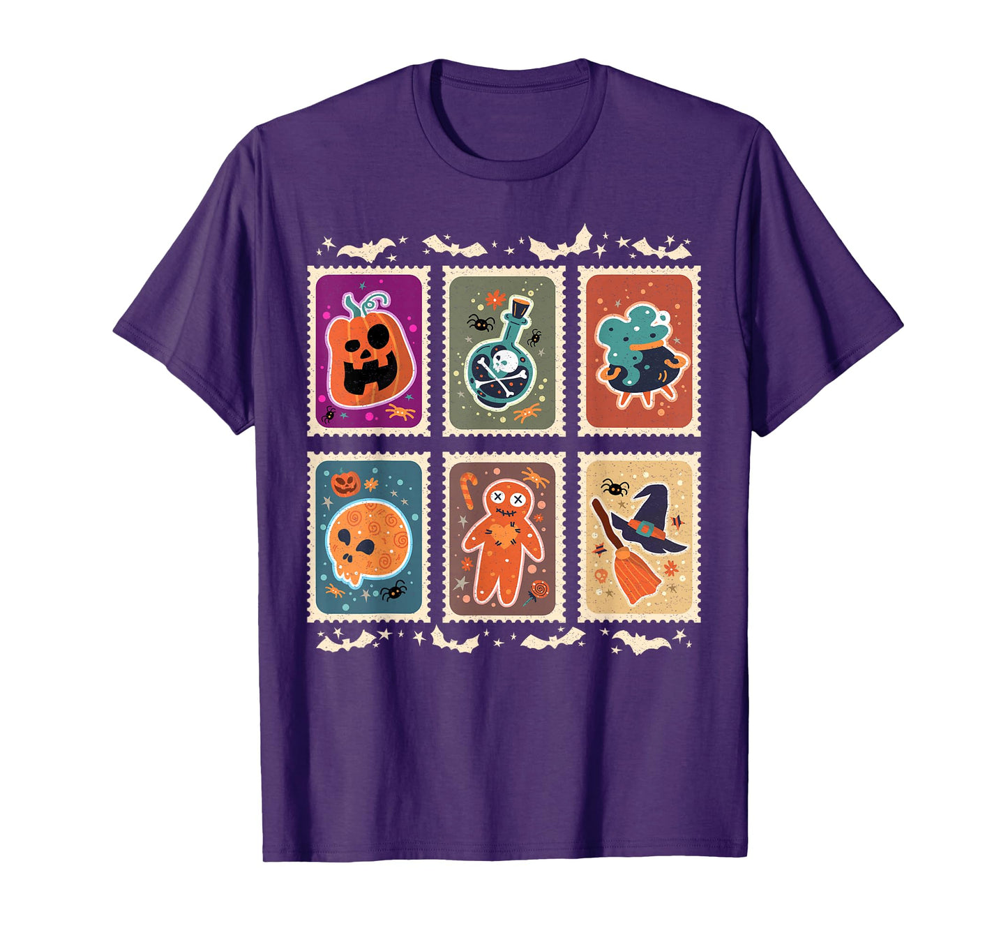Halloween Stamp Funny Spooky Season Witch Cat Ghost Pumpkin T-Shirt