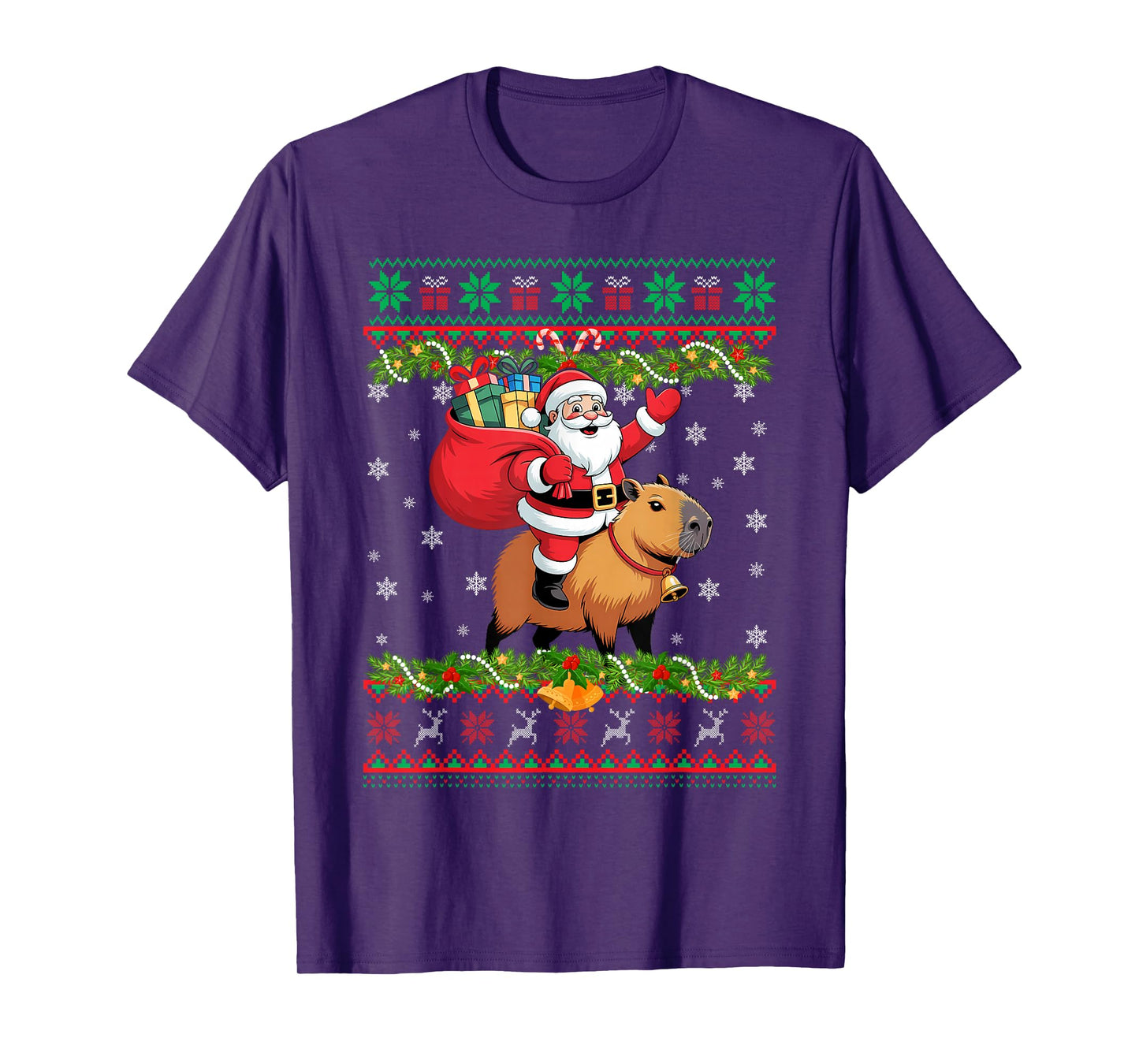 Xmas Pajamas Ugly Santa Riding Capybara Christmas T-Shirt