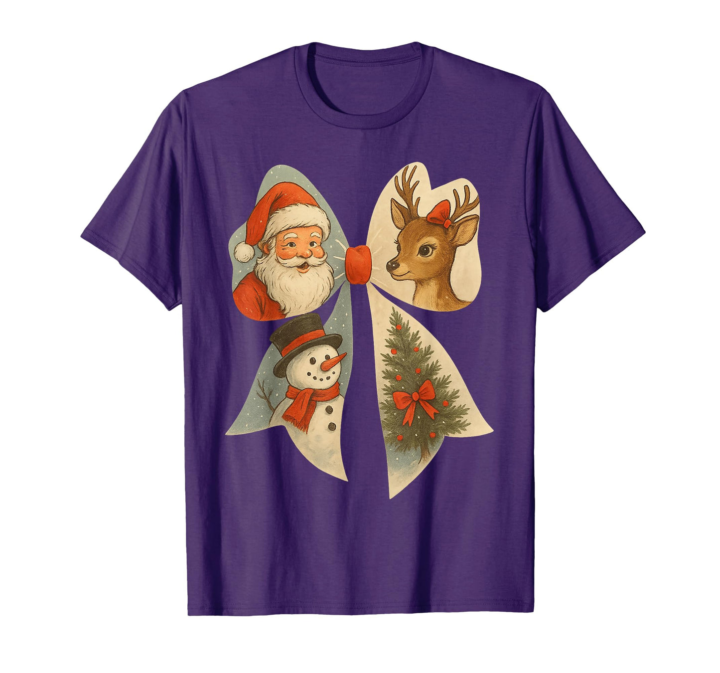 Preppy Christmas Coquette Bow Reindeer Snowman Santa Claus T-Shirt