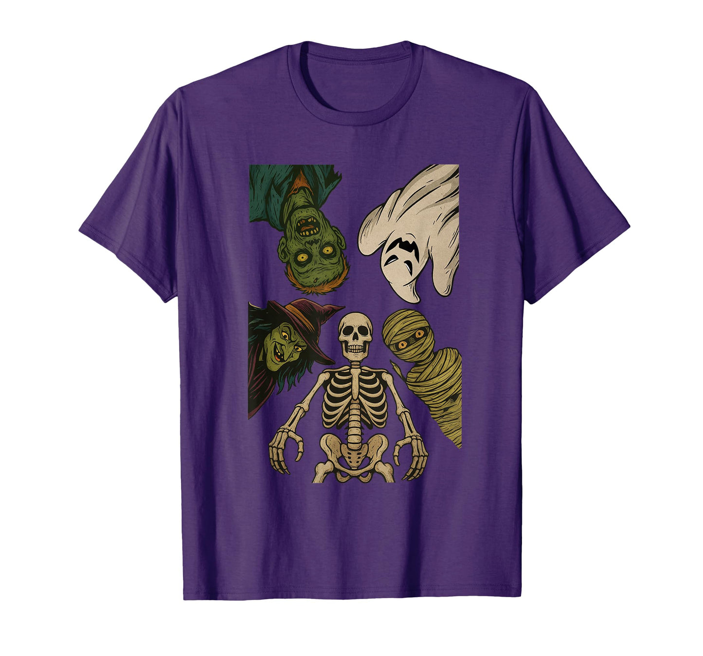 Retro Halloween Characters Horror Skeleton Scary Zombie Boo T-Shirt