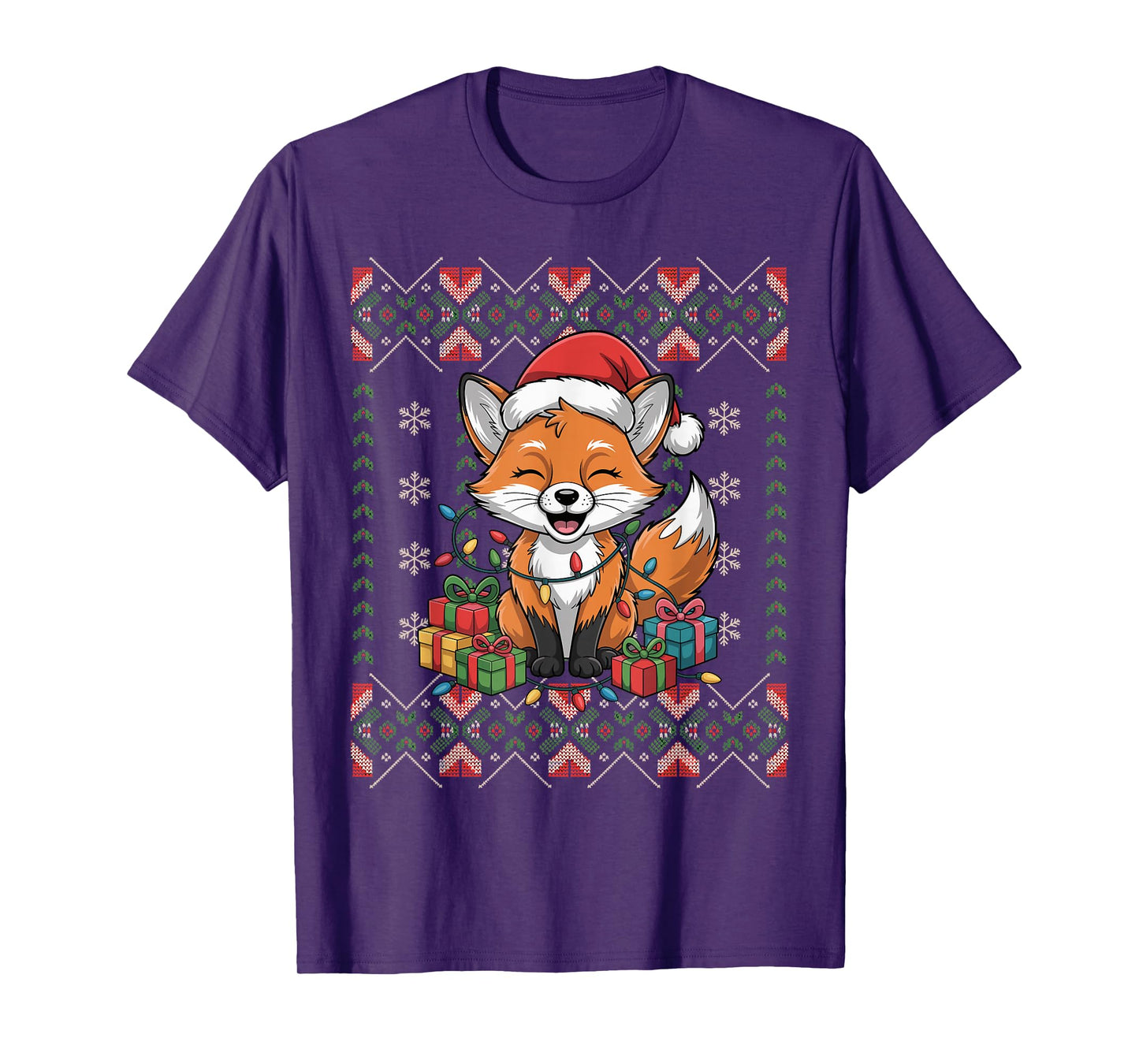 Santa Fox Christmas Ugly Sweater Funny Holiday Pajamas T-Shirt