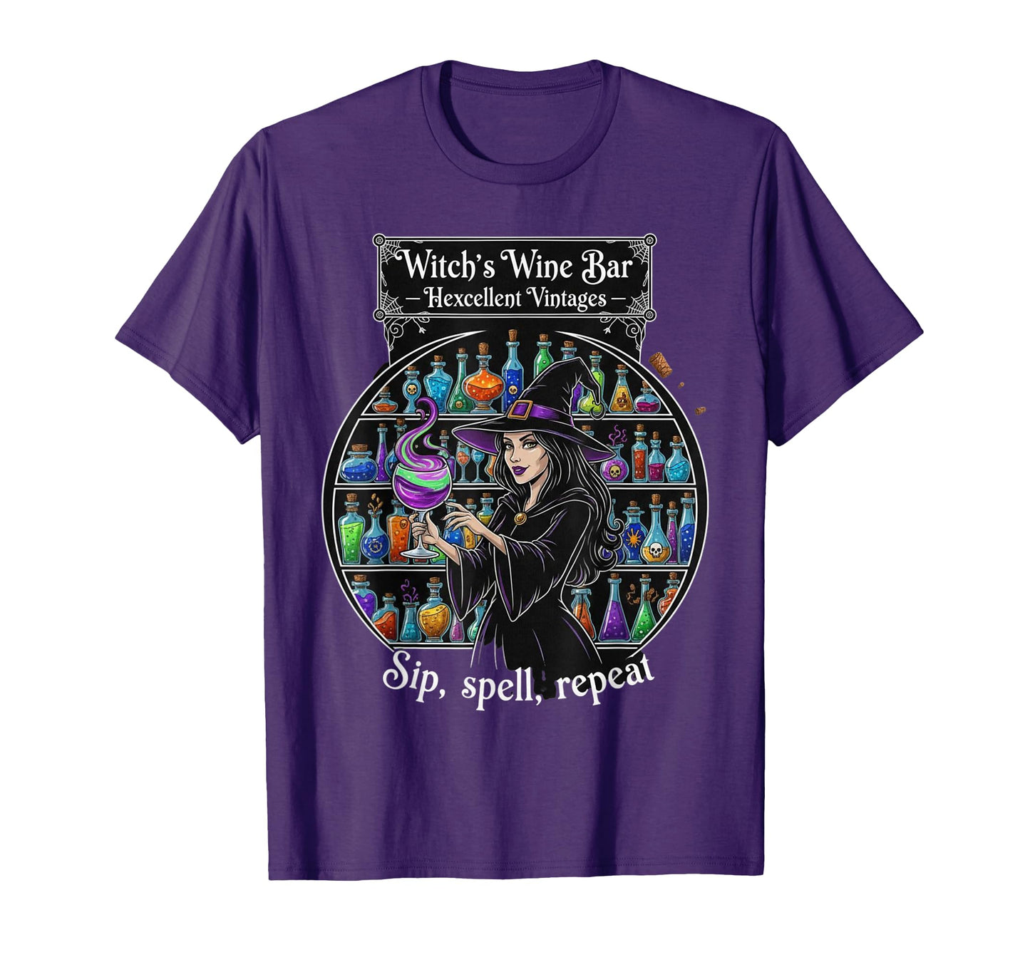 Witch's Wine Bar Sip Spell Repeat Halloween Party Fun T-Shirt