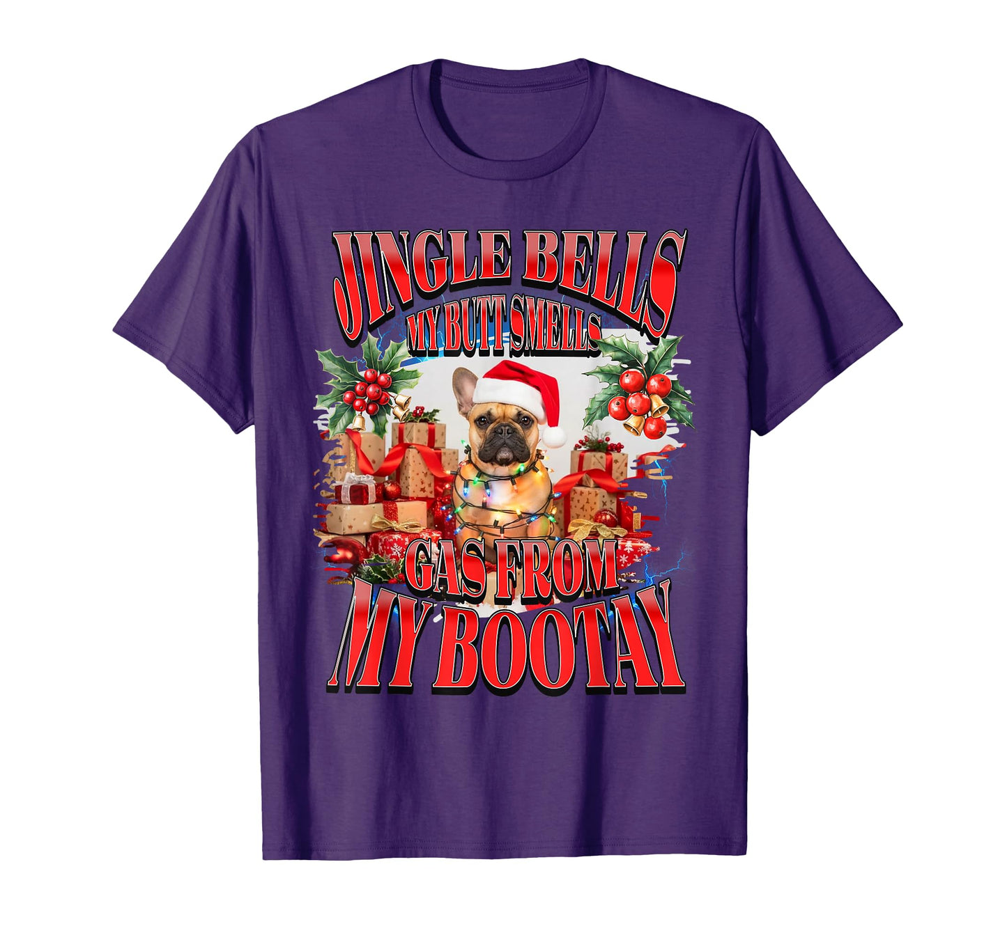 Jingle Bells Funny Frenchie Fart Christmas French Bulldog T-Shirt