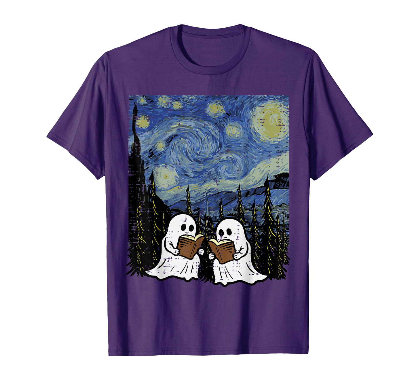 Halloween Ghosts Books Starry Night Costume Men Women Kids T-Shirt
