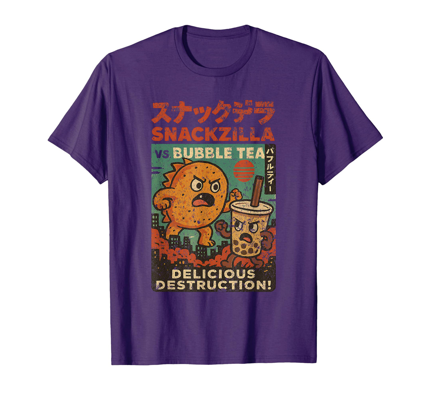 Snackzilla vs. Bubble Tea Retro Tokyo Kaiju Battle T-Shirt