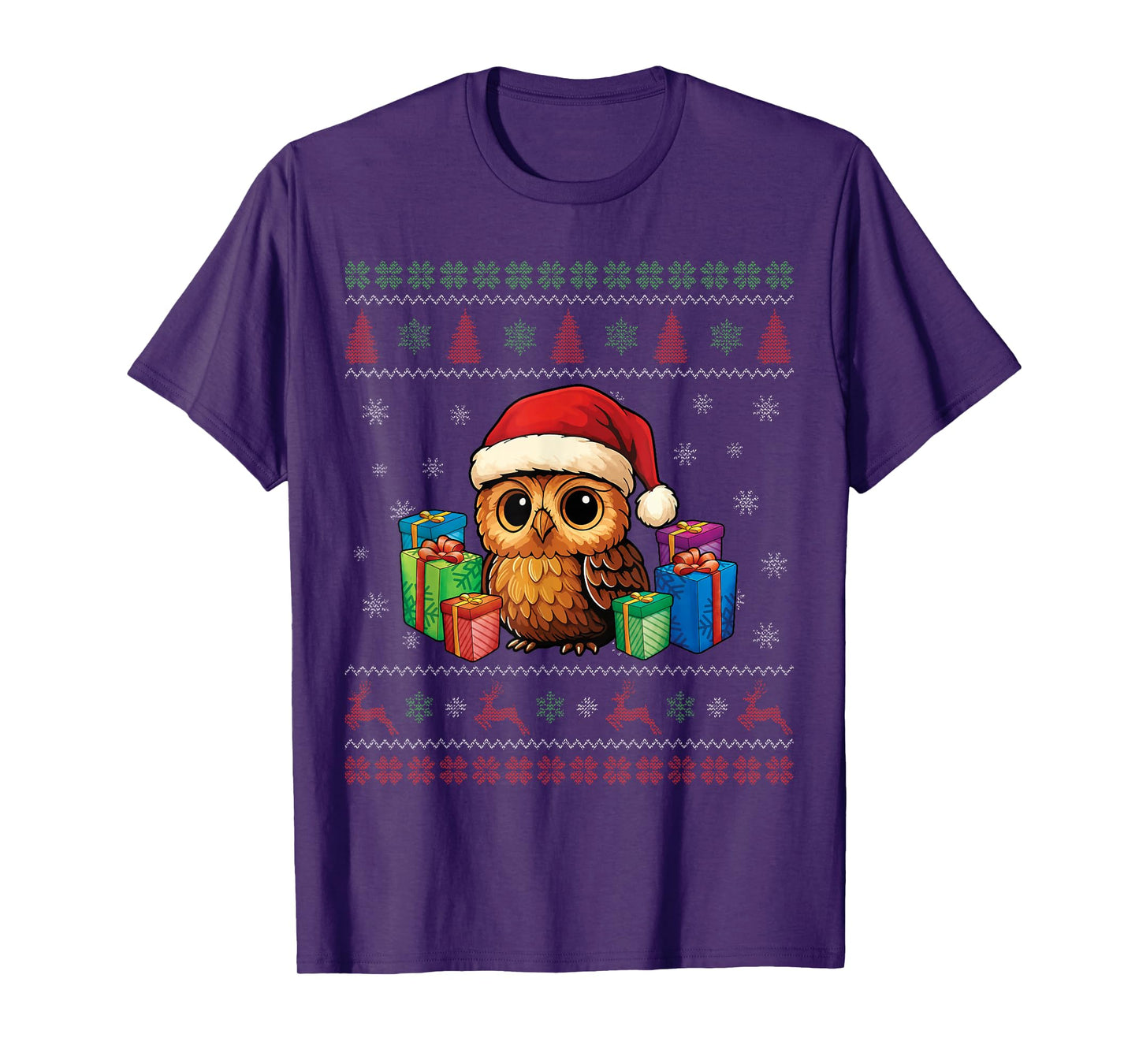 Santa Owl Happy Christmas Funny Ugly Christmas T-Shirt