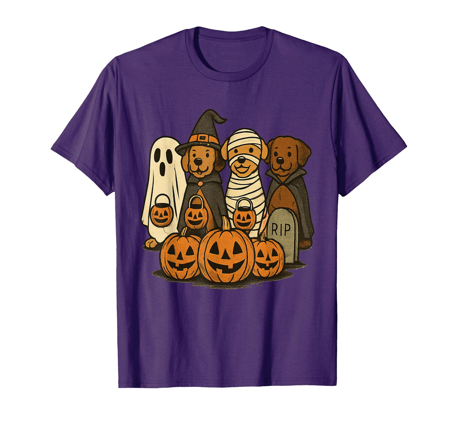 Halloween Dogs in Costumes Pumpkin Squad Cute Spooky Art T-Shirt