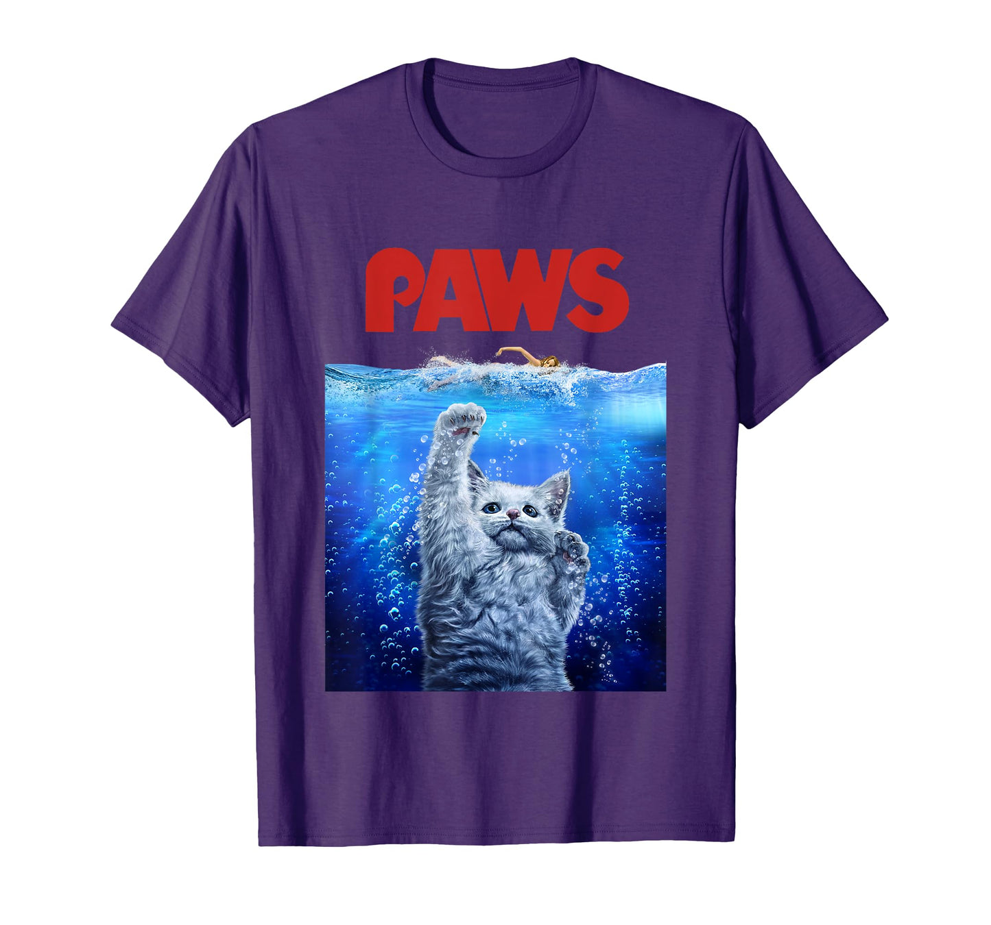 Terrifying Monster White Cat Attack Swimmer Men Women Girls Kids T-Shirt
