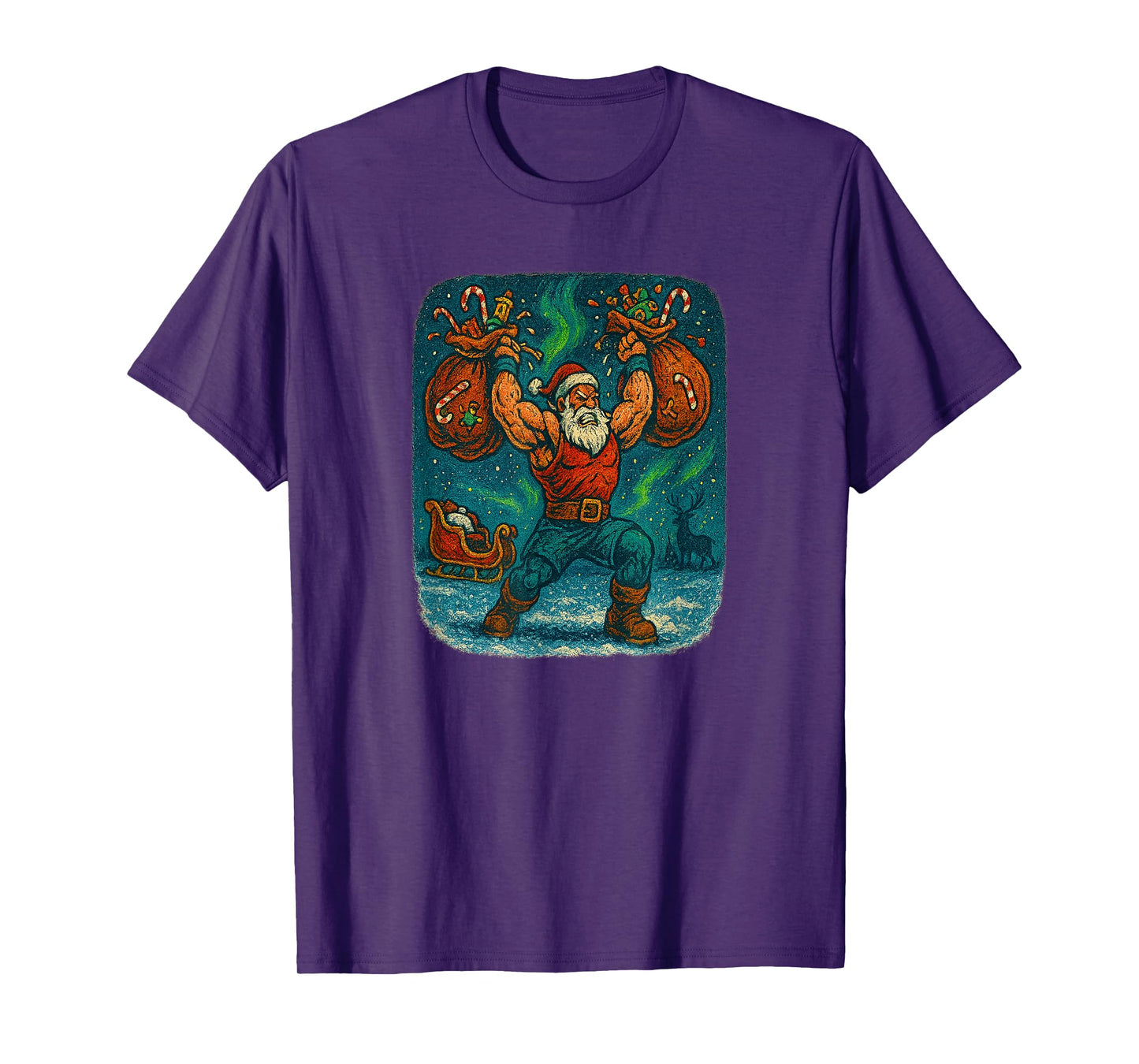 Santa Lifting Weights Funny Gym Santa Powerlifting T-Shirt