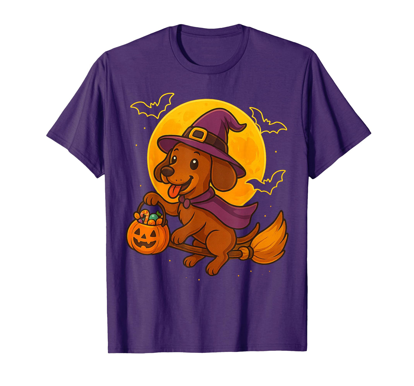 Cute Dachshund Witch Pumpkin Halloween Costume Boys Girls T-Shirt