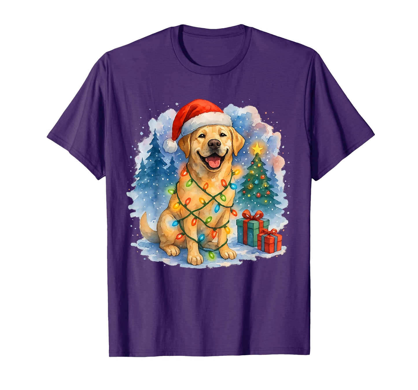 Festive Labrador Retriever Christmas Lights Santa Hat Dog T-Shirt