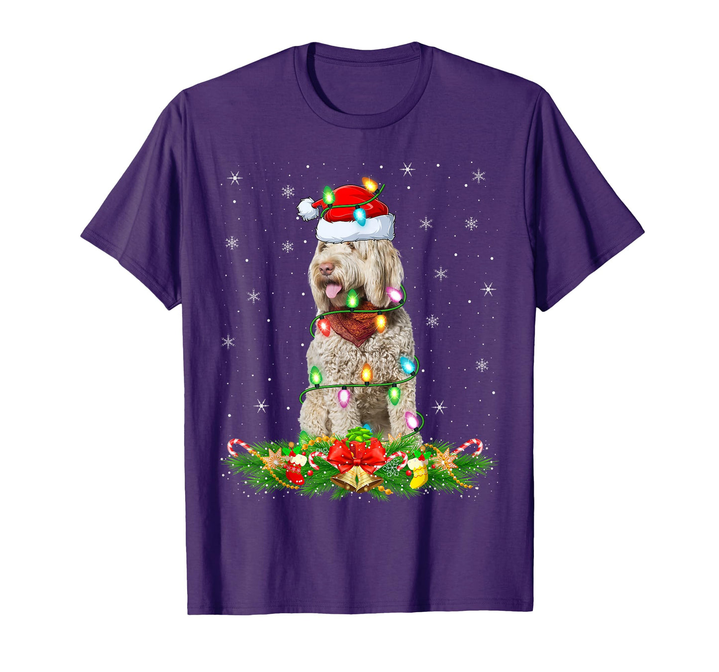 Portuguese Water Dog Christmas Lights Funny Santa Hat Xmas T-Shirt