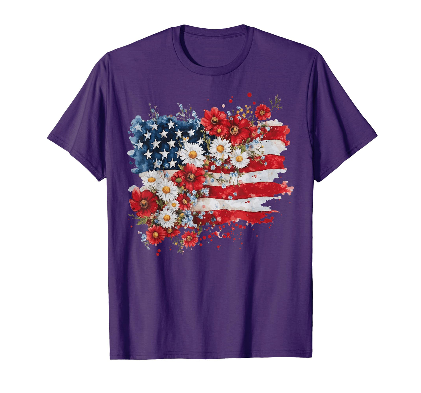 Retro Daisy Flower American Flag Patriotic Women 4th Of July T-Shirt