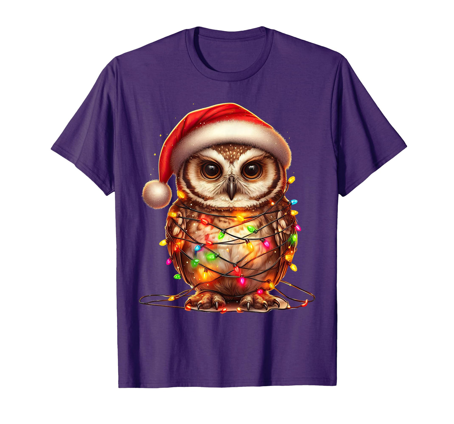 Owl Christmas Lights Funny Santa Hat Merry Xmas T-Shirt