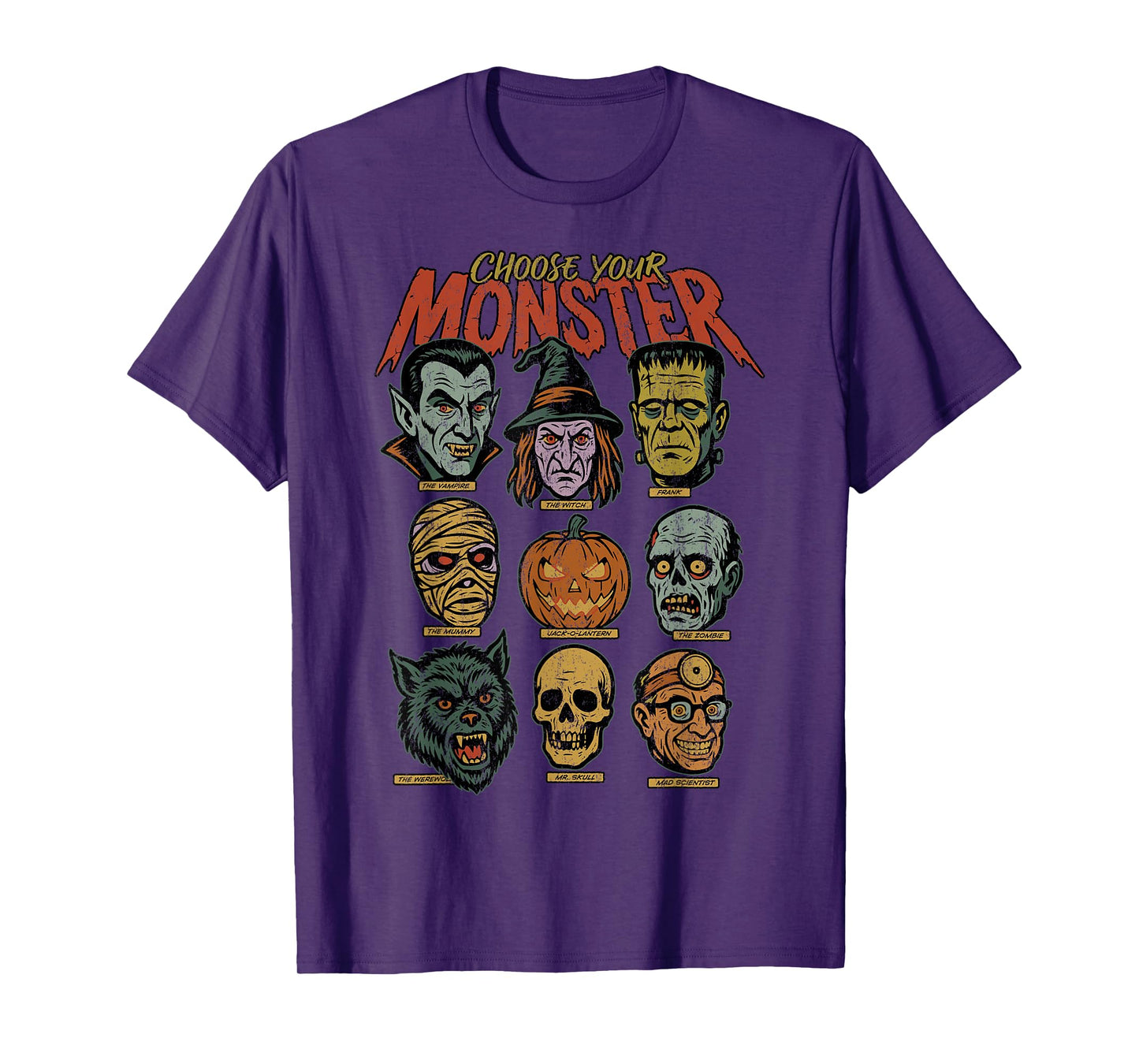 Retro Halloween Monsters Video Game Vampire Witch Pumpkin T-Shirt