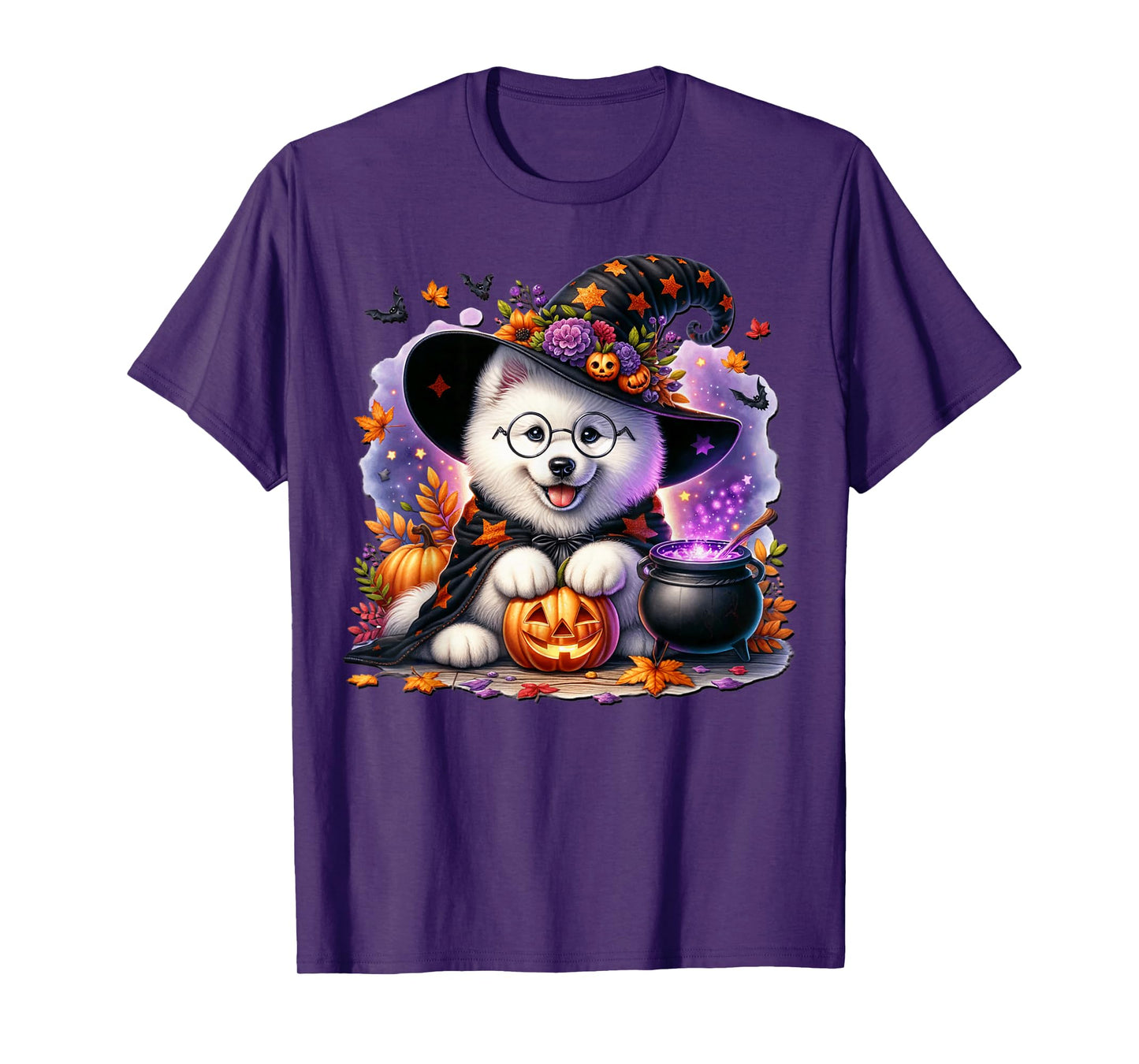 Samoyed in Witch Dog Halloween Costume for Samoyed Dog Mom T-Shirt