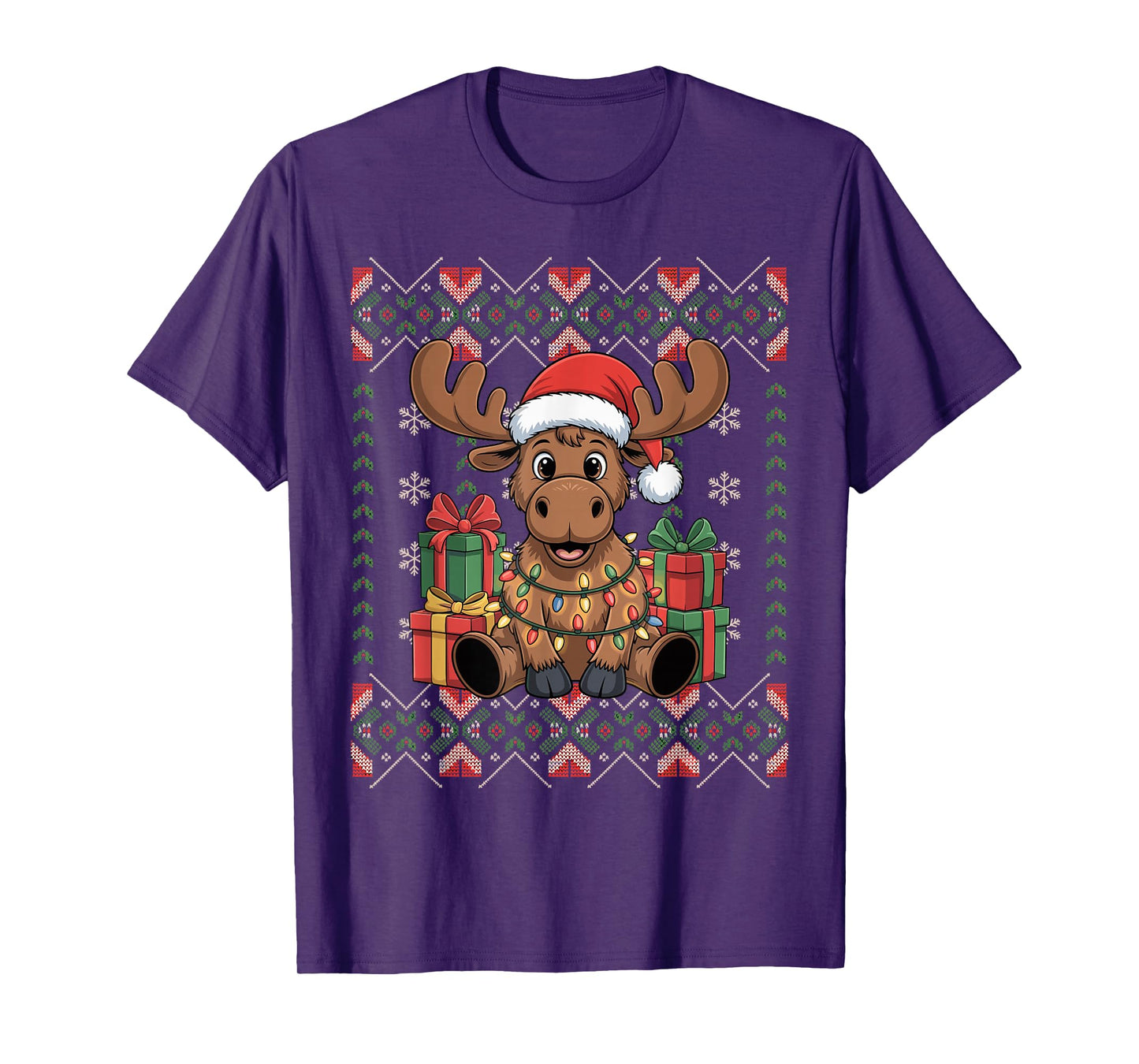 Santa Moose Christmas Ugly Sweater Funny Holiday Pajamas T-Shirt