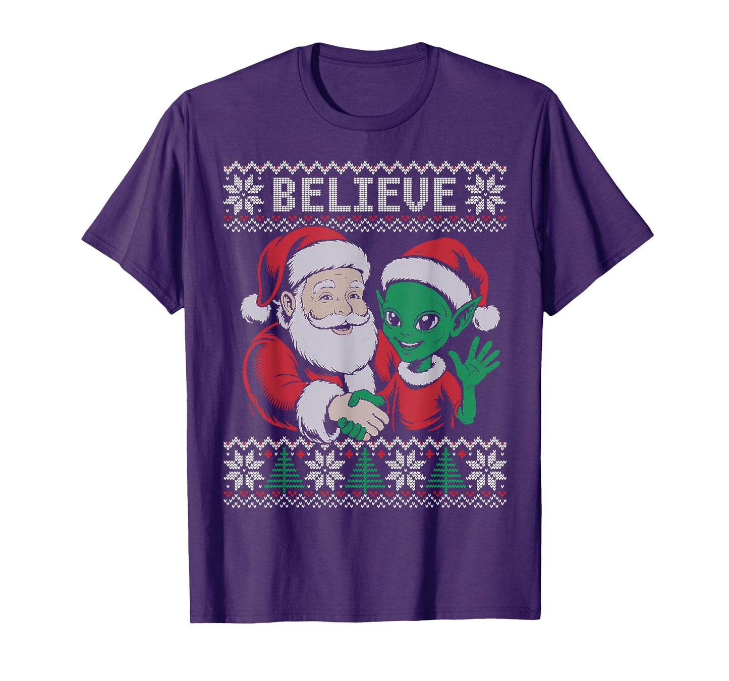 Believe Santa Alien Ugly Sweater T-Shirt