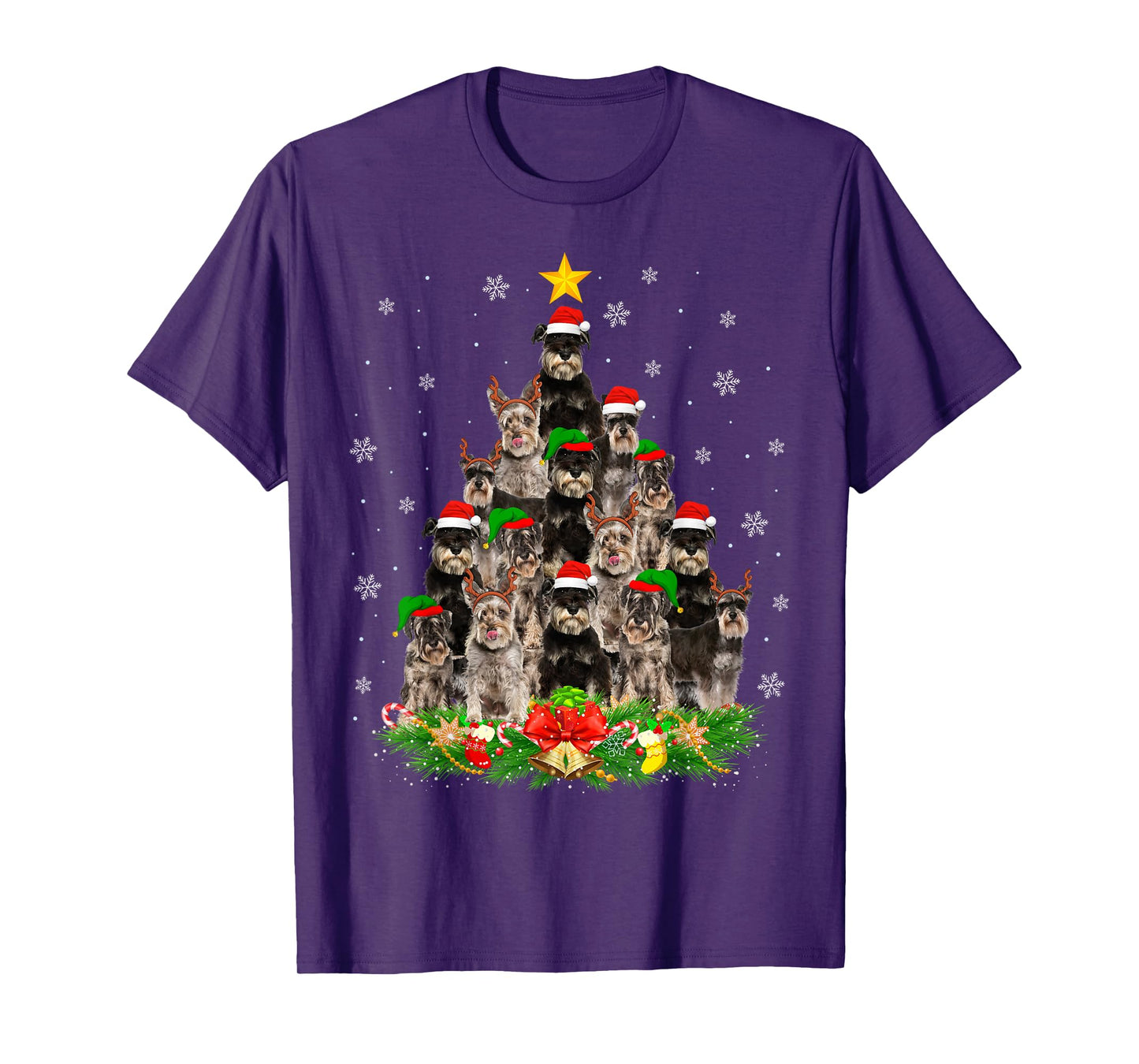 Miniature Schnauzer Christmas Tree Lights Santa Pet Dog Xmas T-Shirt