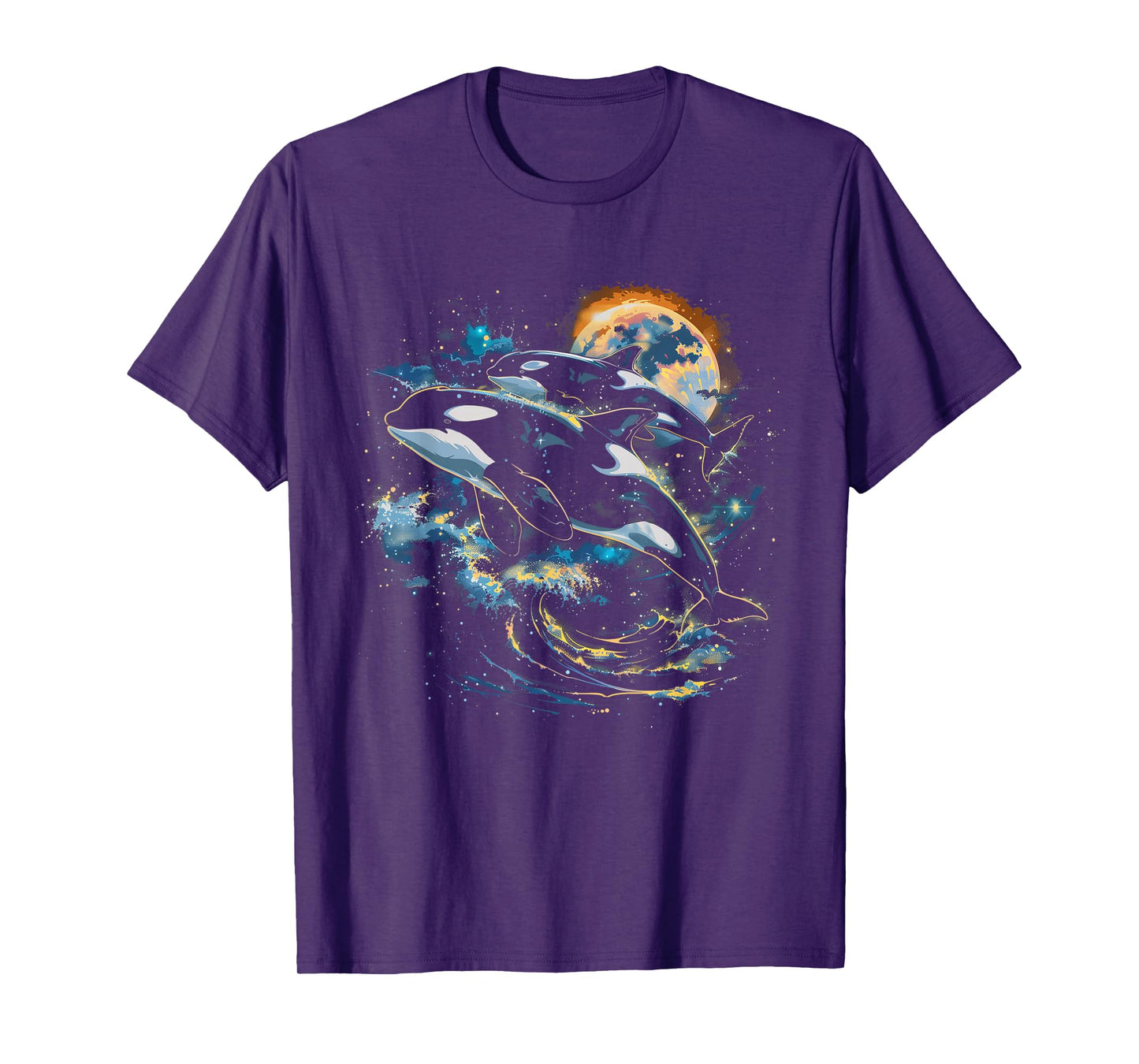 Orca In Space, Planets, Stars, Wall Lovers T-Shirt