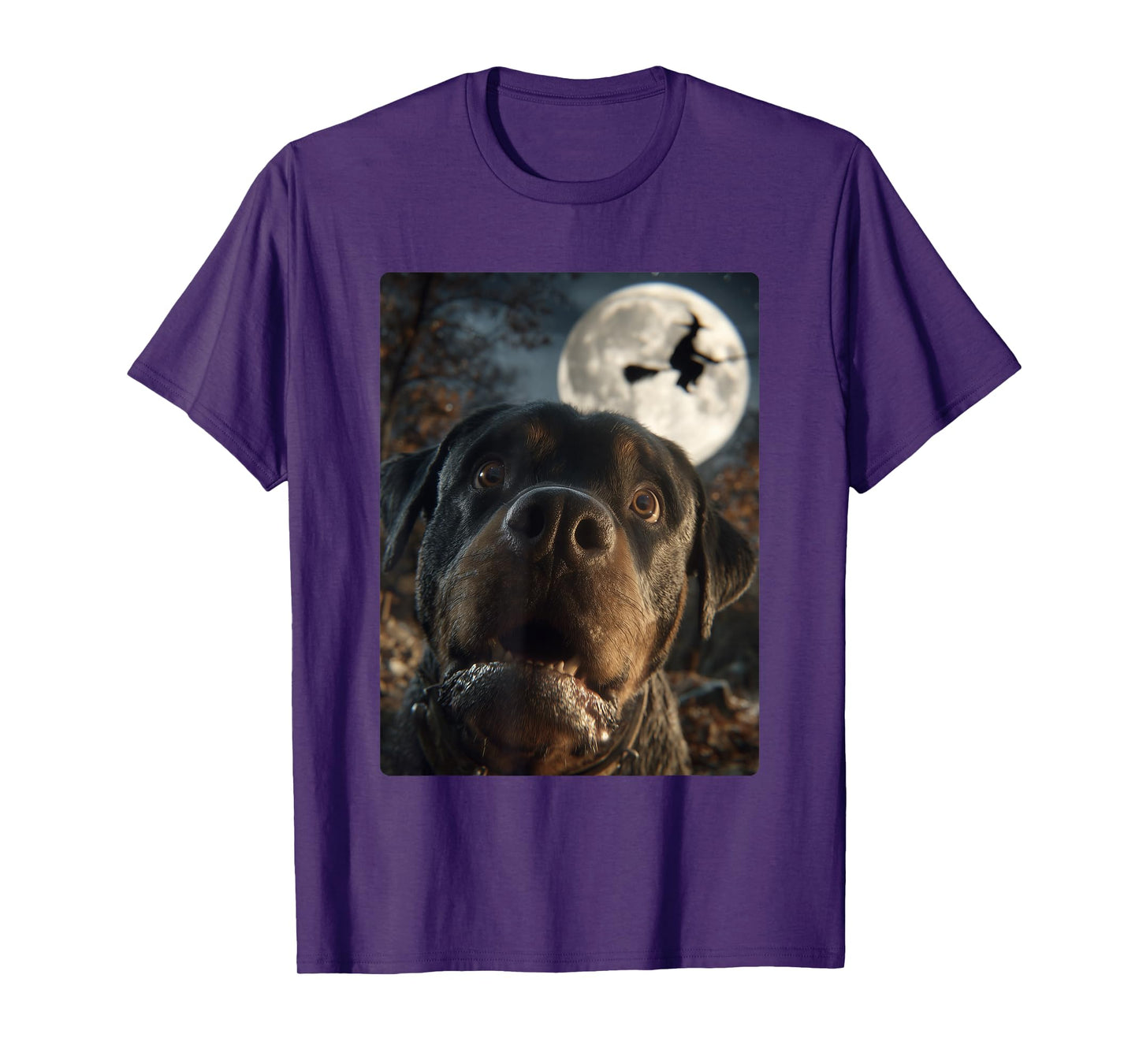 Funny Rottweiler Selfie Full Moon Flying Witch Halloween Dog T-Shirt