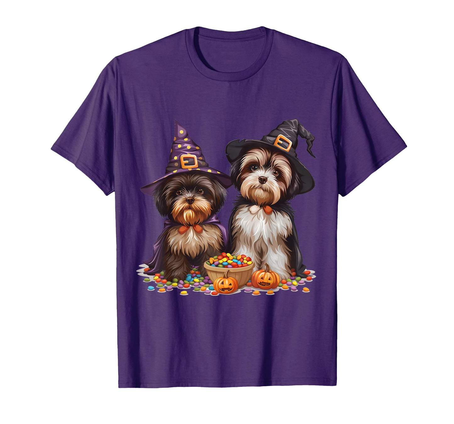 Cute Shih Tzu Dogs Halloween Candy Witch Dog Jack O Lantern T-Shirt