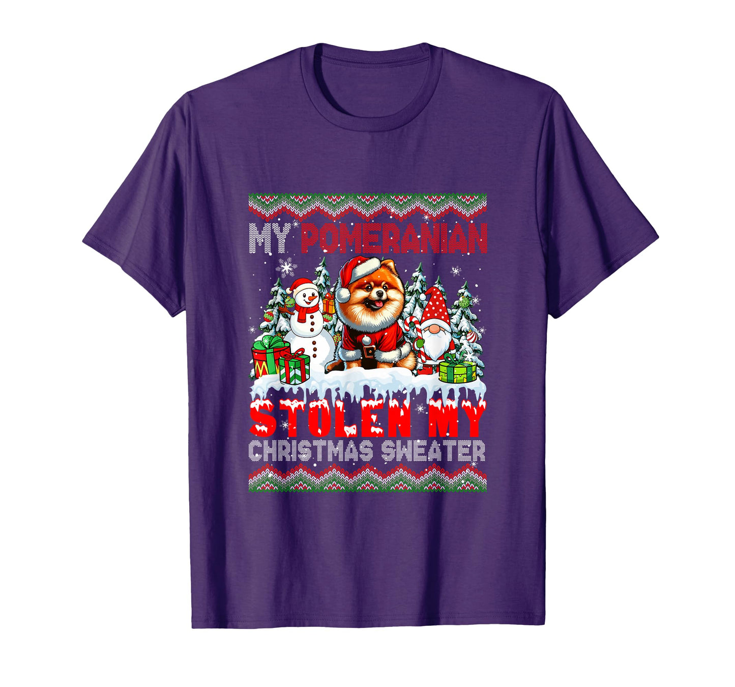 My Pomeranian Stolen My Christmas Sweater Santa Dog Gnome T-Shirt