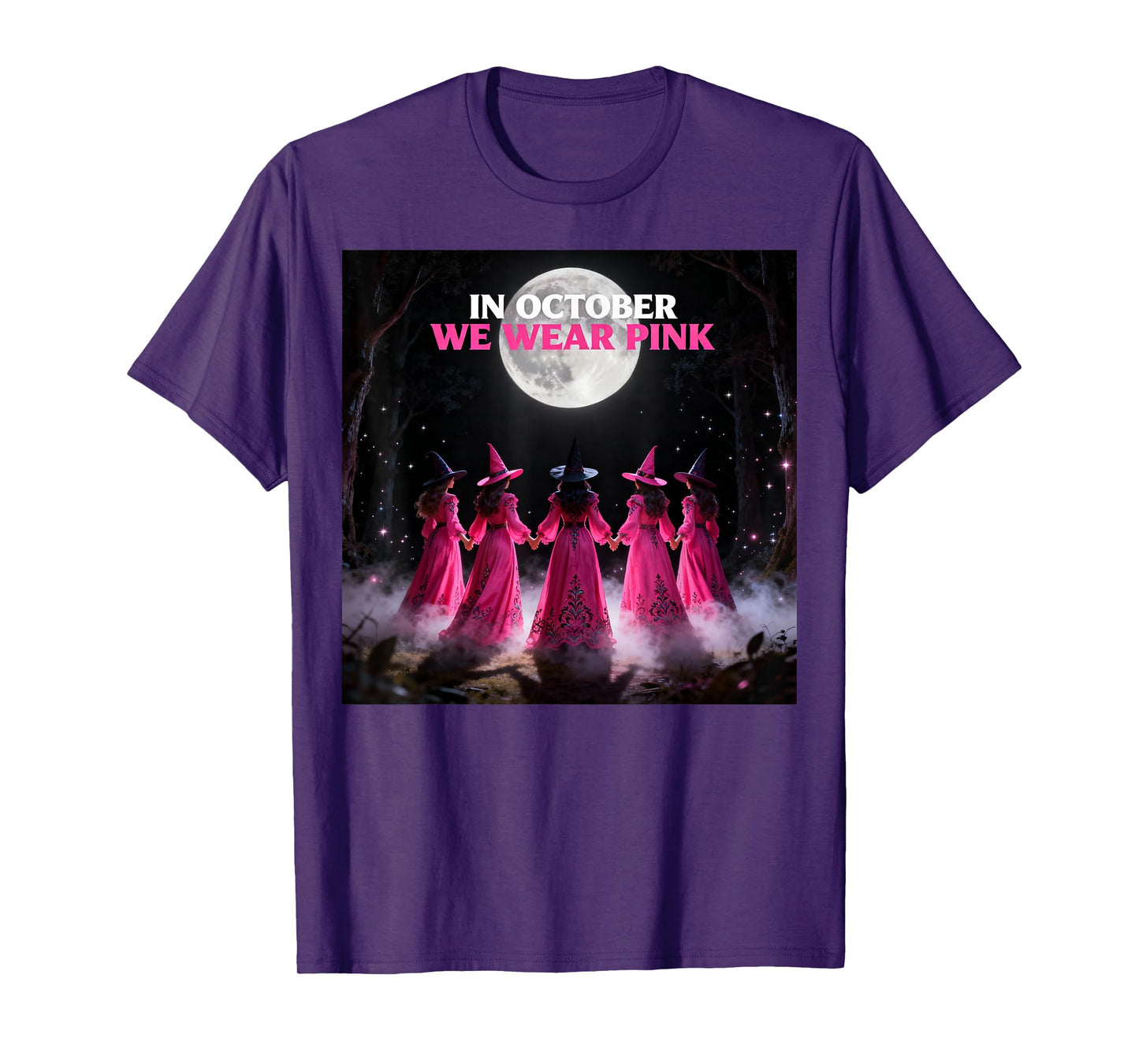 Halloween Breast Cancer Witch in October We Wear Pink T-Shirt