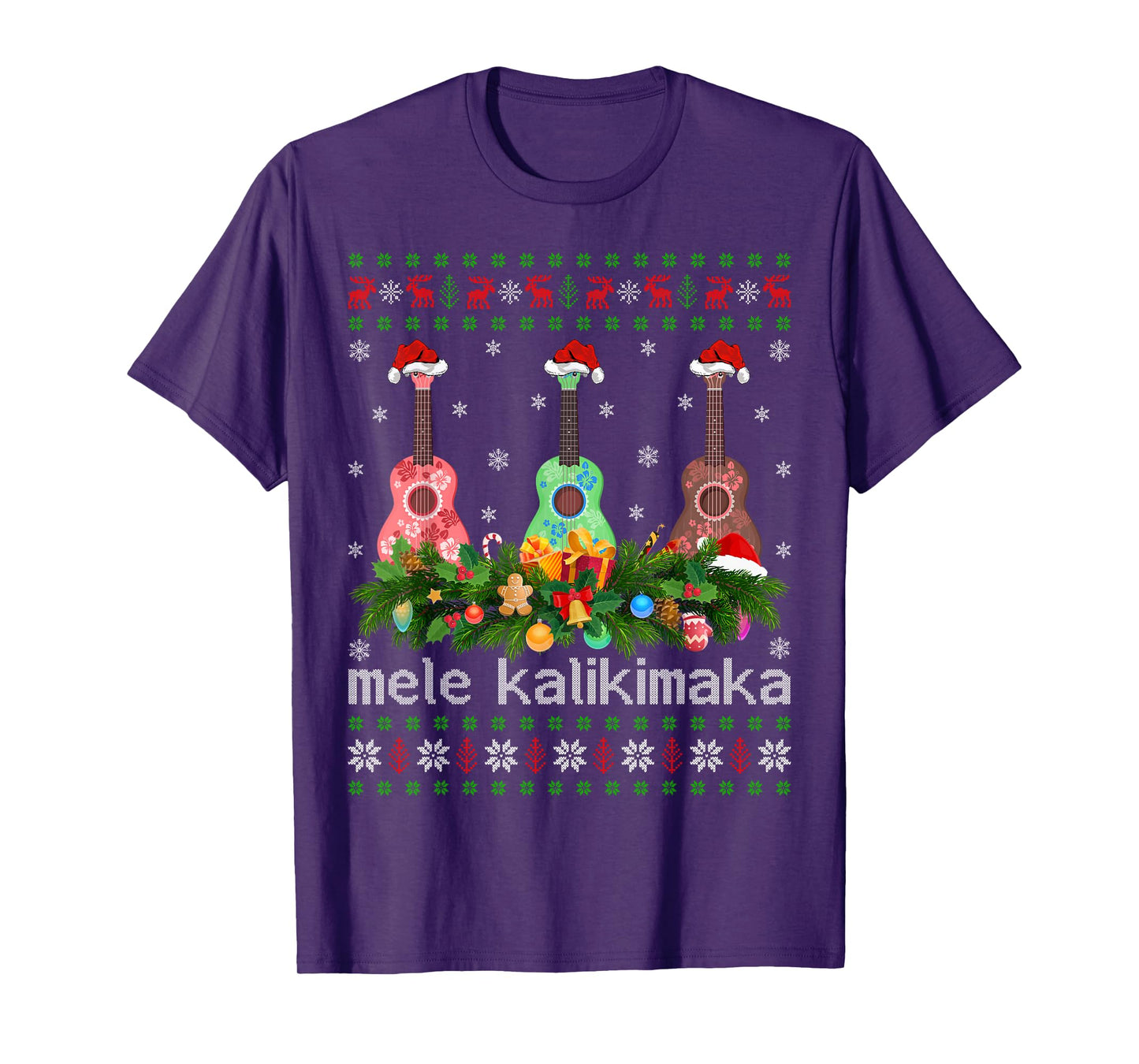 Mele Kalikimaka Ukulele Guitar Christmas Pajamas Ugly Xmas T-Shirt