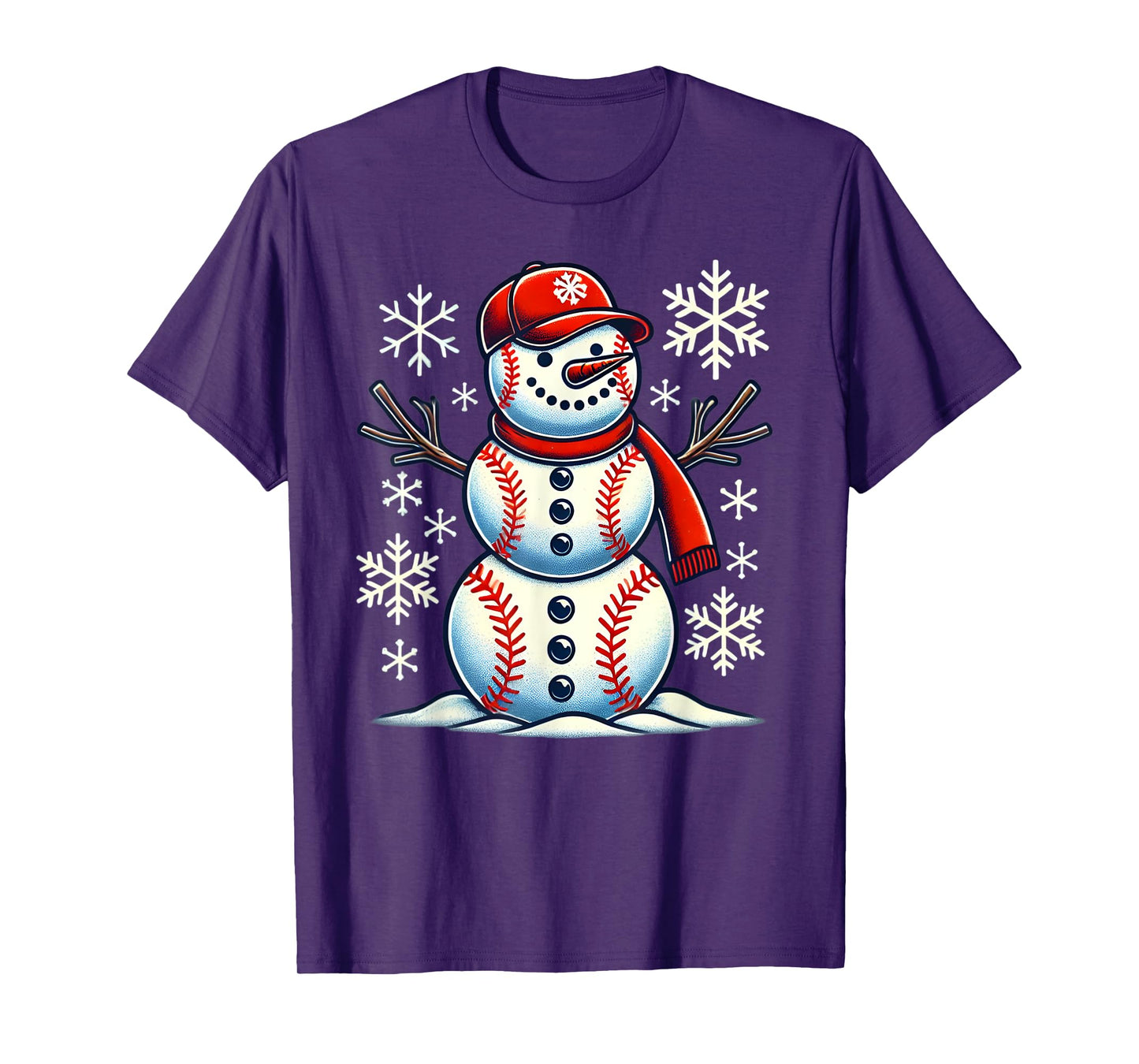 Christmas Baseball Snowman Boys Baseball Christmas Women Men T-Shirt