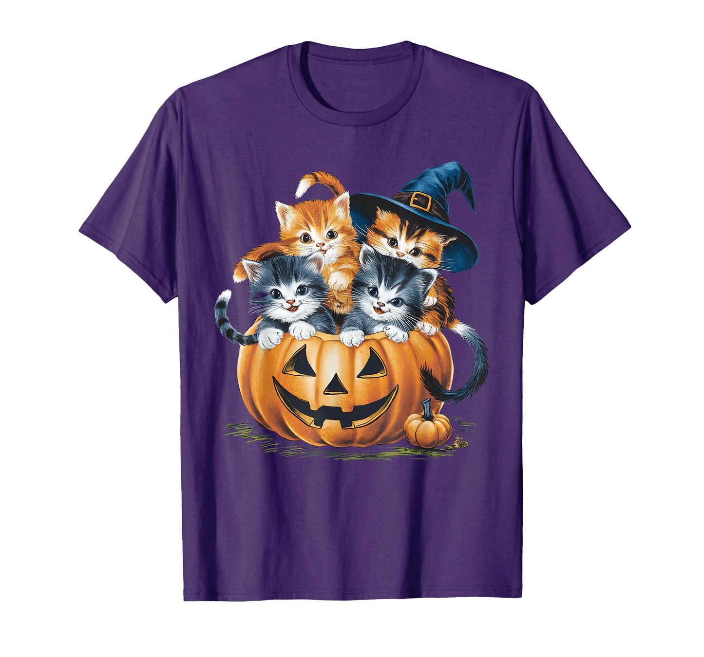 Vintage 90s Cat Pumpkin Halloween Retro Floral Spooky Season T-Shirt