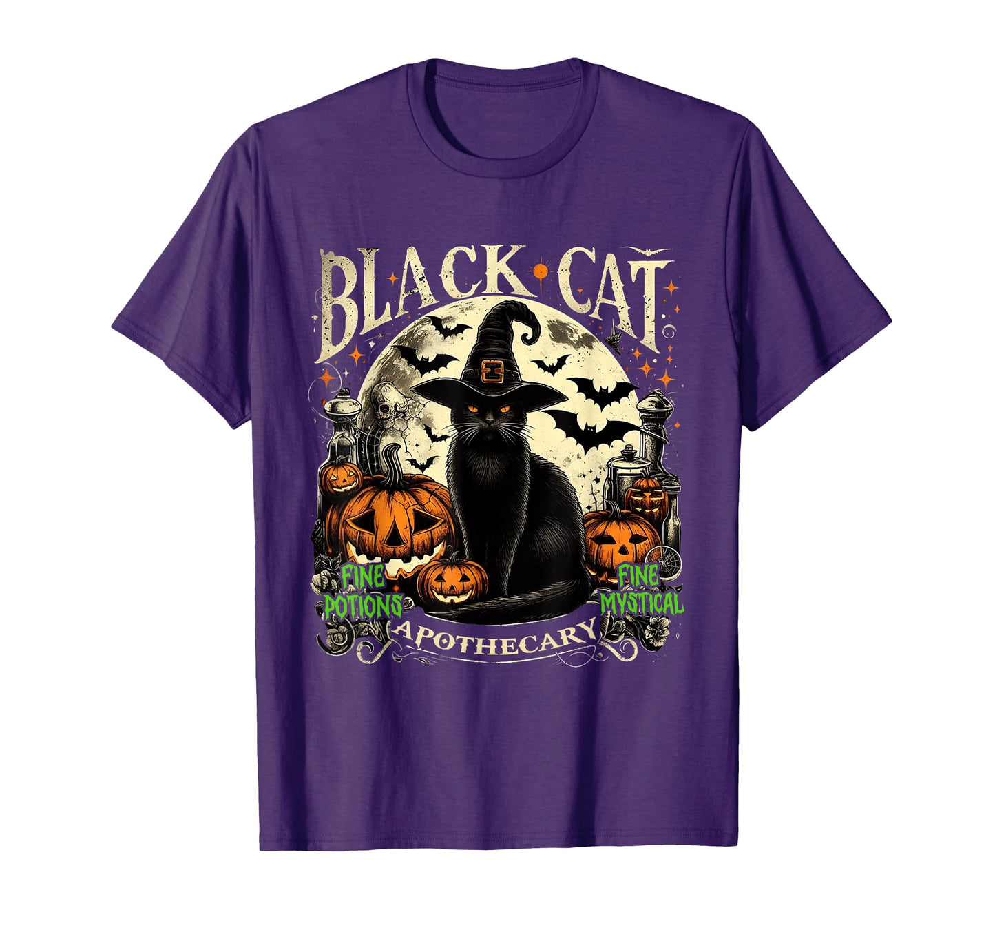 Black Cat Apothecary Vintage Halloween Gothic Art T-Shirt