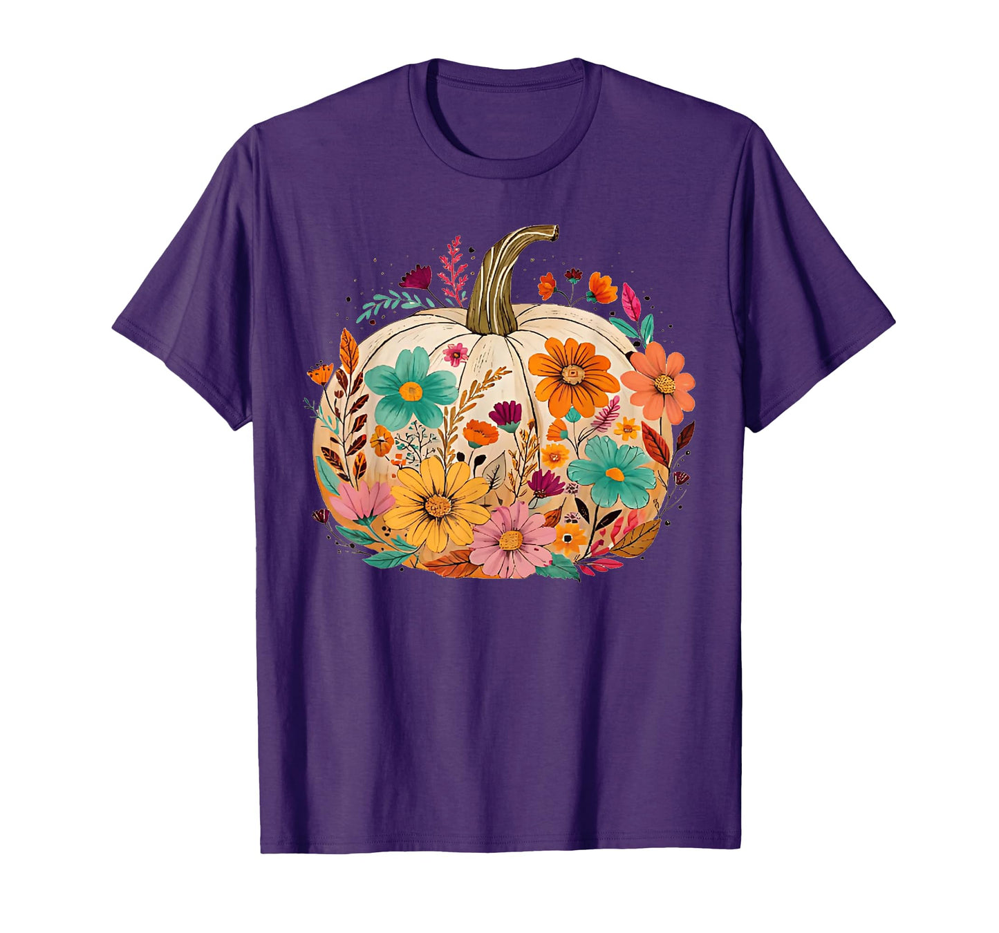Retro Vintage Boho Pumpkin Floral Halloween Fall Vibes Women T-Shirt