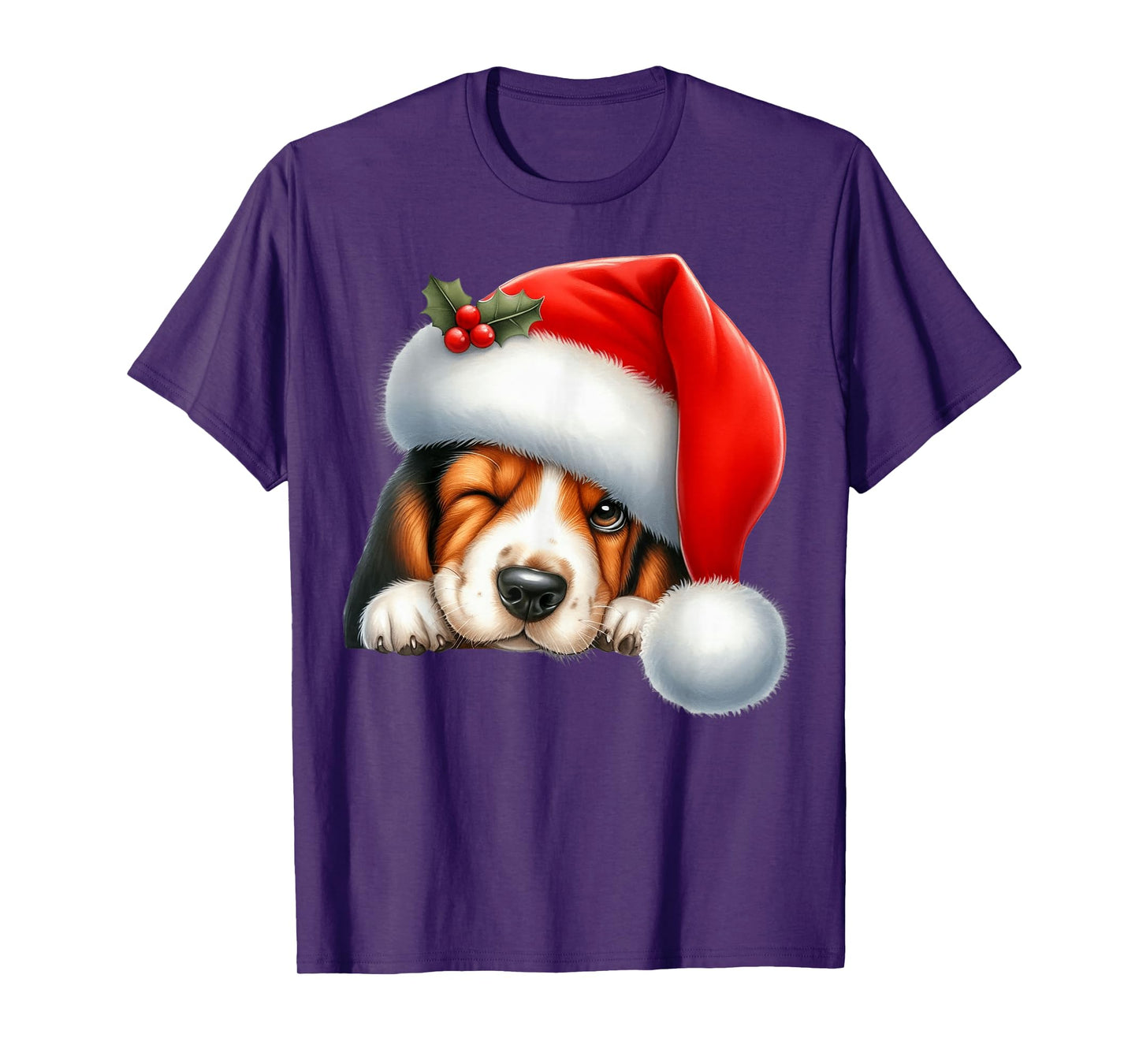 Basset Hound Dog Christmas Santa Hat Dog Mom Dad T-Shirt