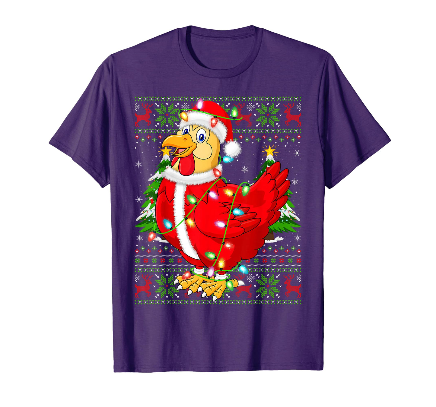 Chicken Christmas Lights Santa Costume Ugly Xmas Sweaters T-Shirt