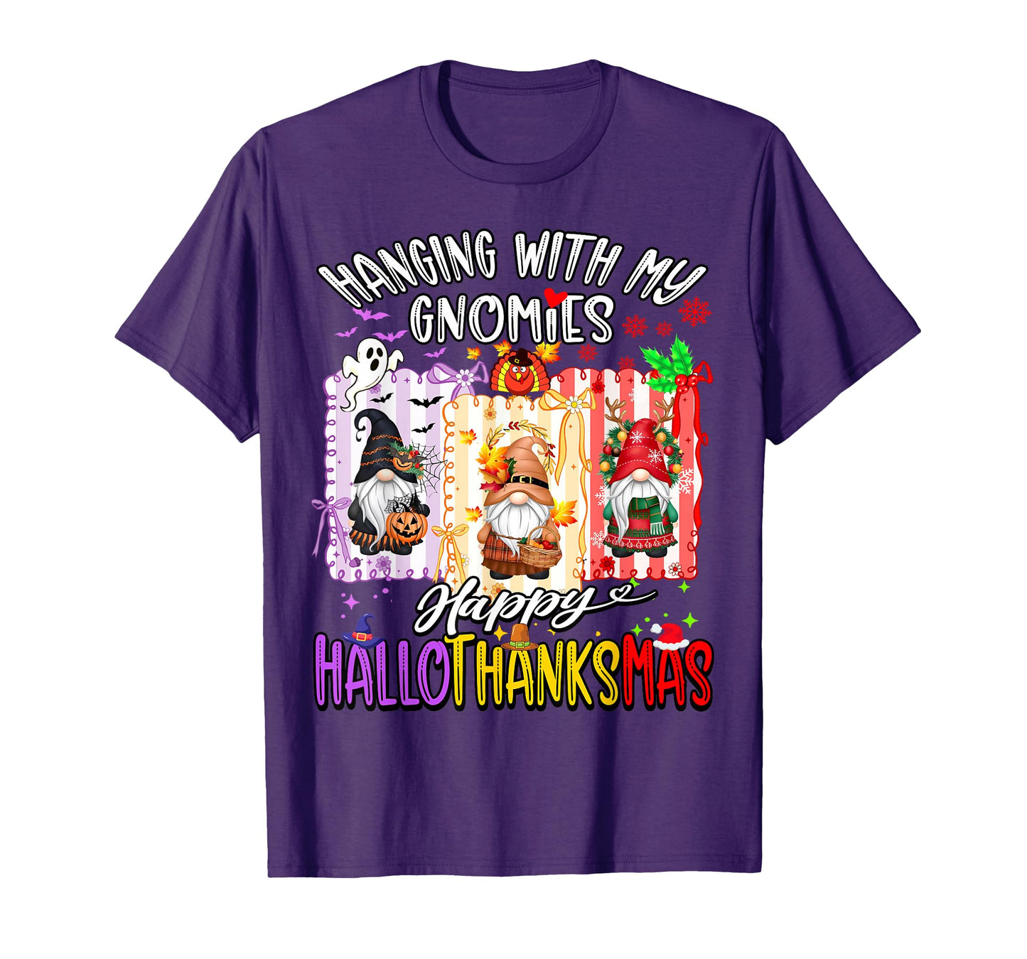 Hanging with My Gnomies Happy Hallothanksmas Coquette Bow T-Shirt