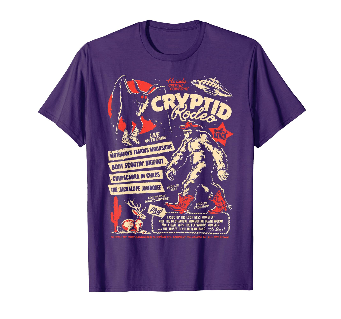 Cryptid Rodeo Mothman Chupacabra Jackalope Cowboy Halloween T-Shirt