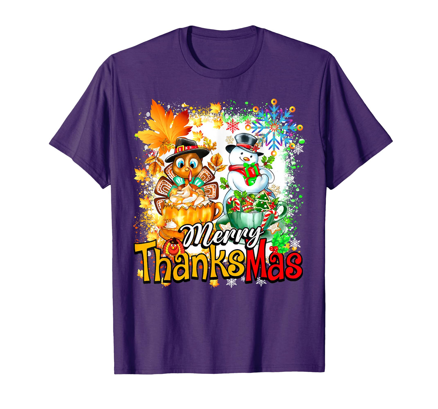 Merry Thanksmas, Turkey Snowman Coffee Latte Cup,Fall Season T-Shirt